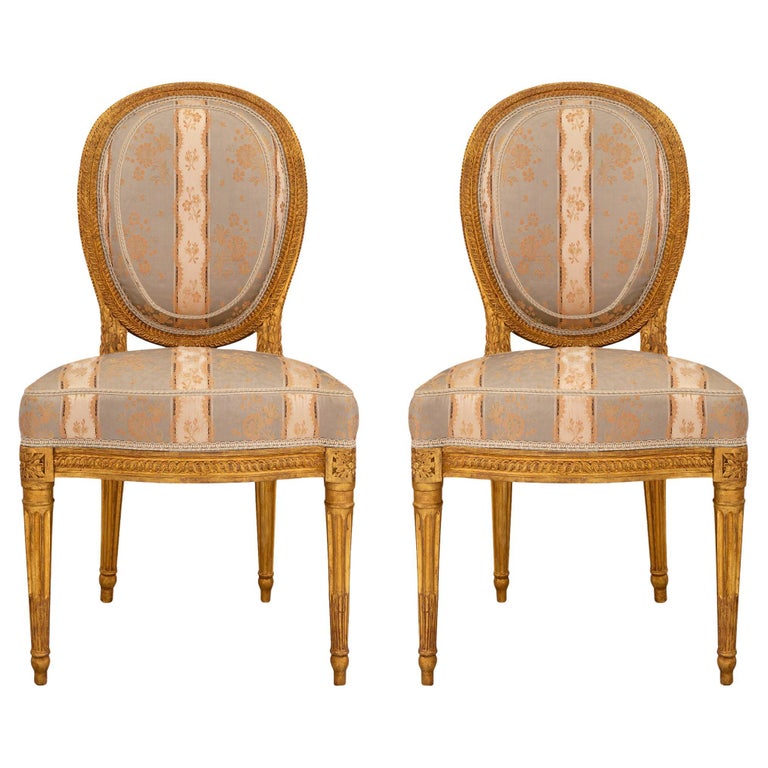 Pair of French 18th Louis XVI Period Giltwood Side Chairs For Sale at ...