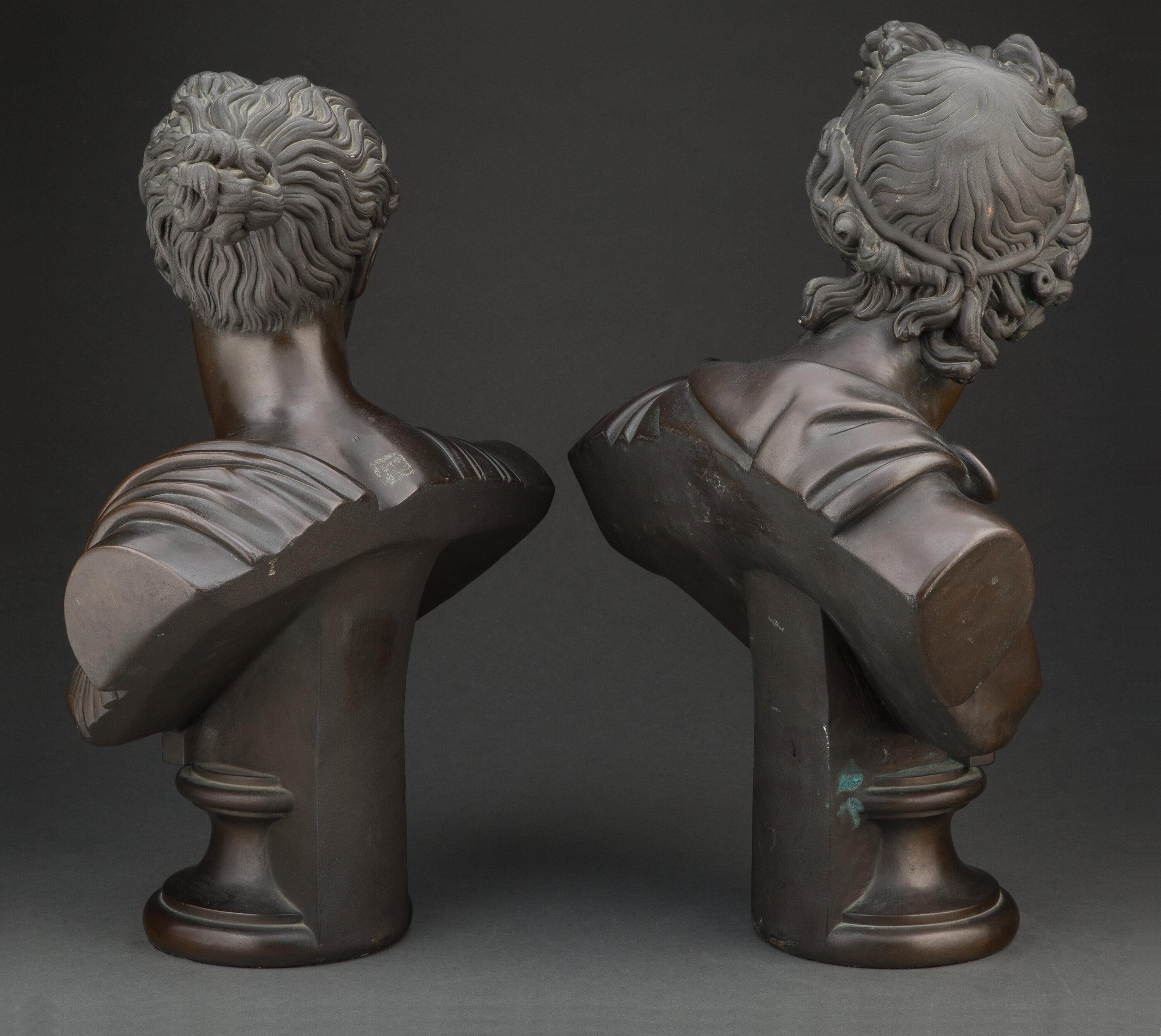 Pair of French 19 Century Apollo and Daphne Bronze Clad Busts For Sale 1