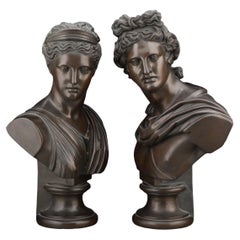 Paar französische Apollo- und Daphne-Bronzebüsten mit Beschlägen aus dem 19. Jahrhundert