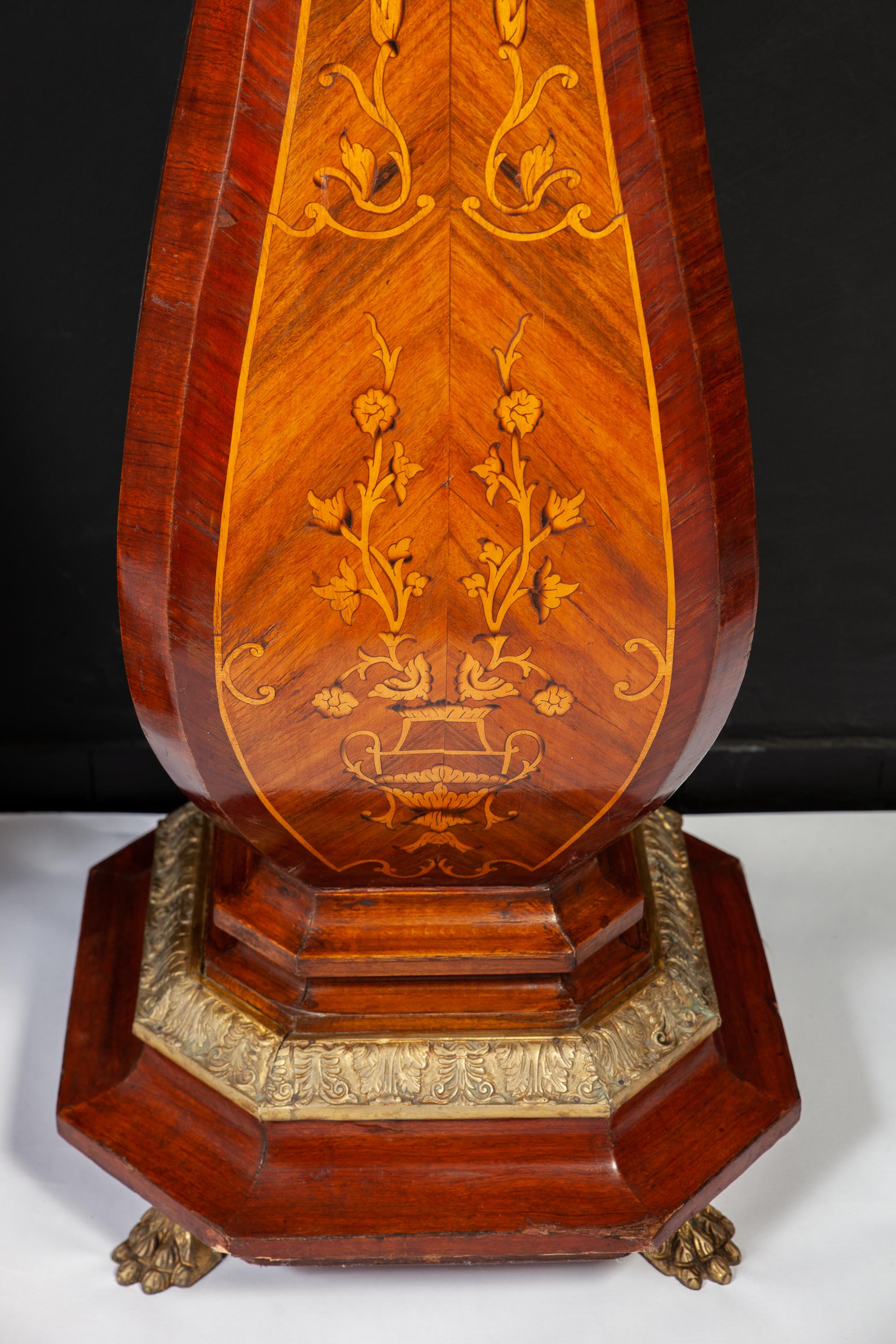 Wood Pair of French 19th Century Marquetry Inlaid Large Pedestals For Sale