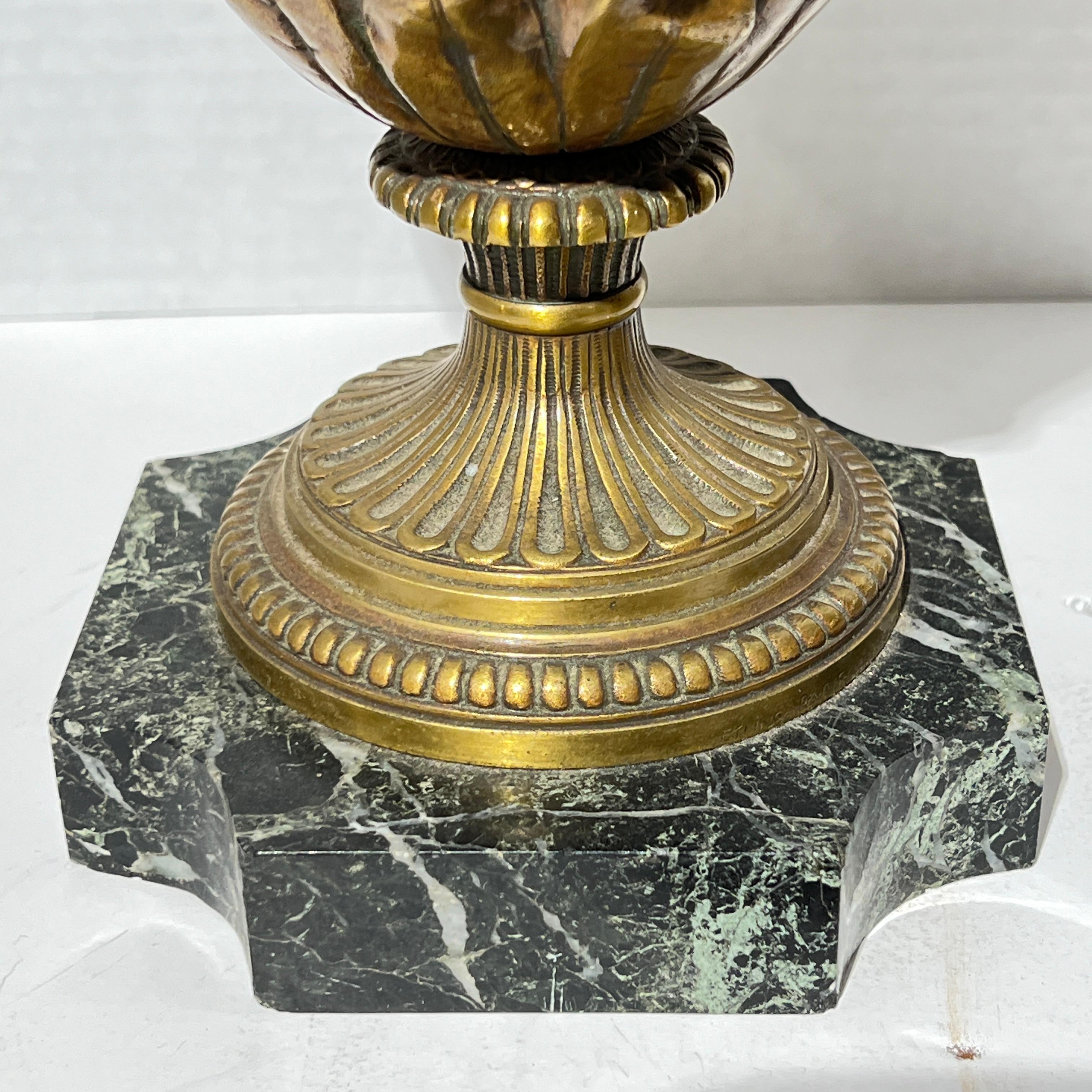 Pair of French 19 century Neoclassical  Style Bronze and Marble Vases For Sale 7