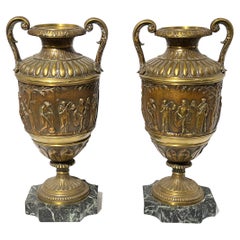 Pair of French 19 century Neoclassical  Style Bronze and Marble Vases