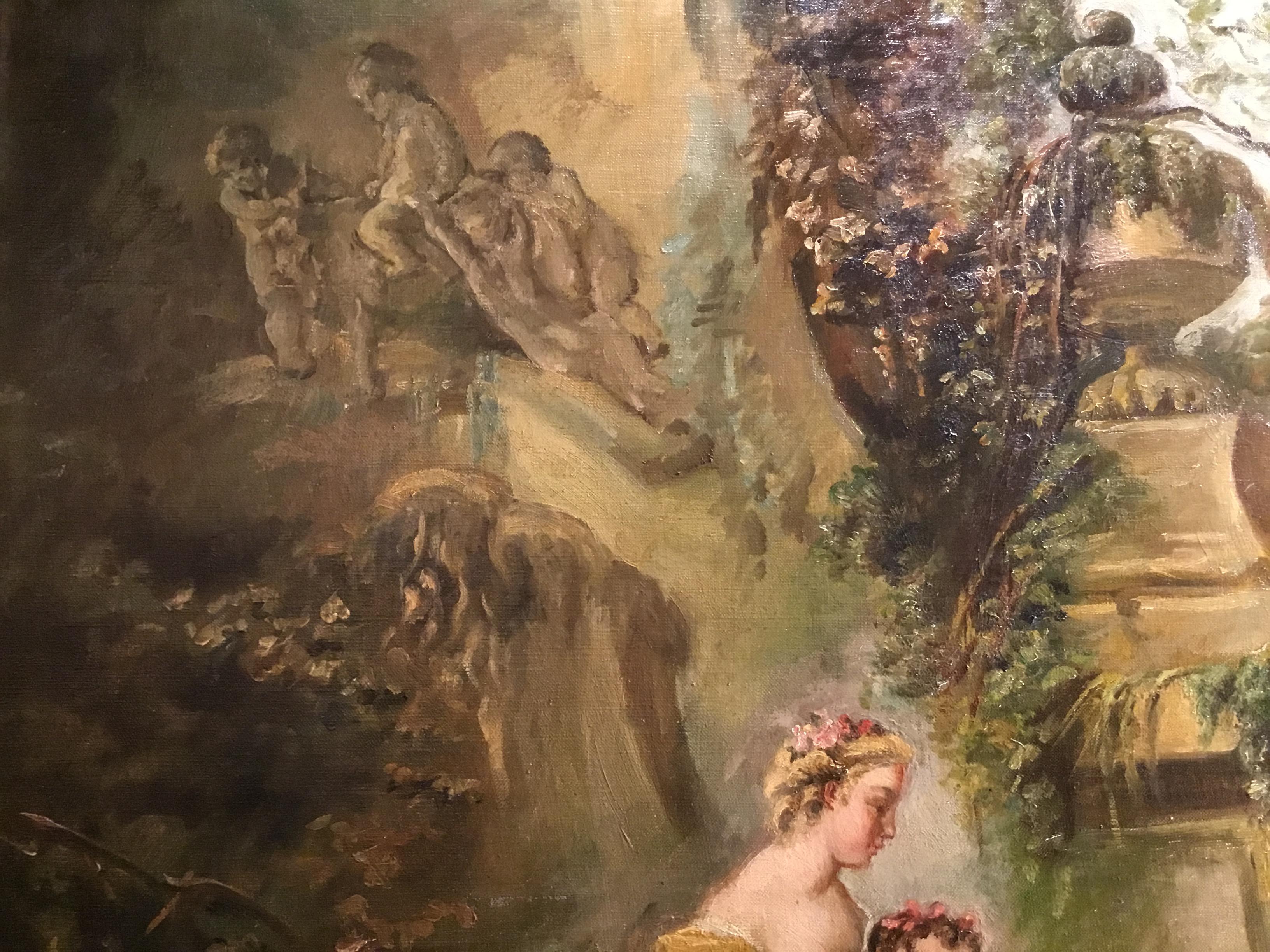 Pair of French 19th Century Oil Paintings after Francois Boucher in Gilt Frames For Sale 5