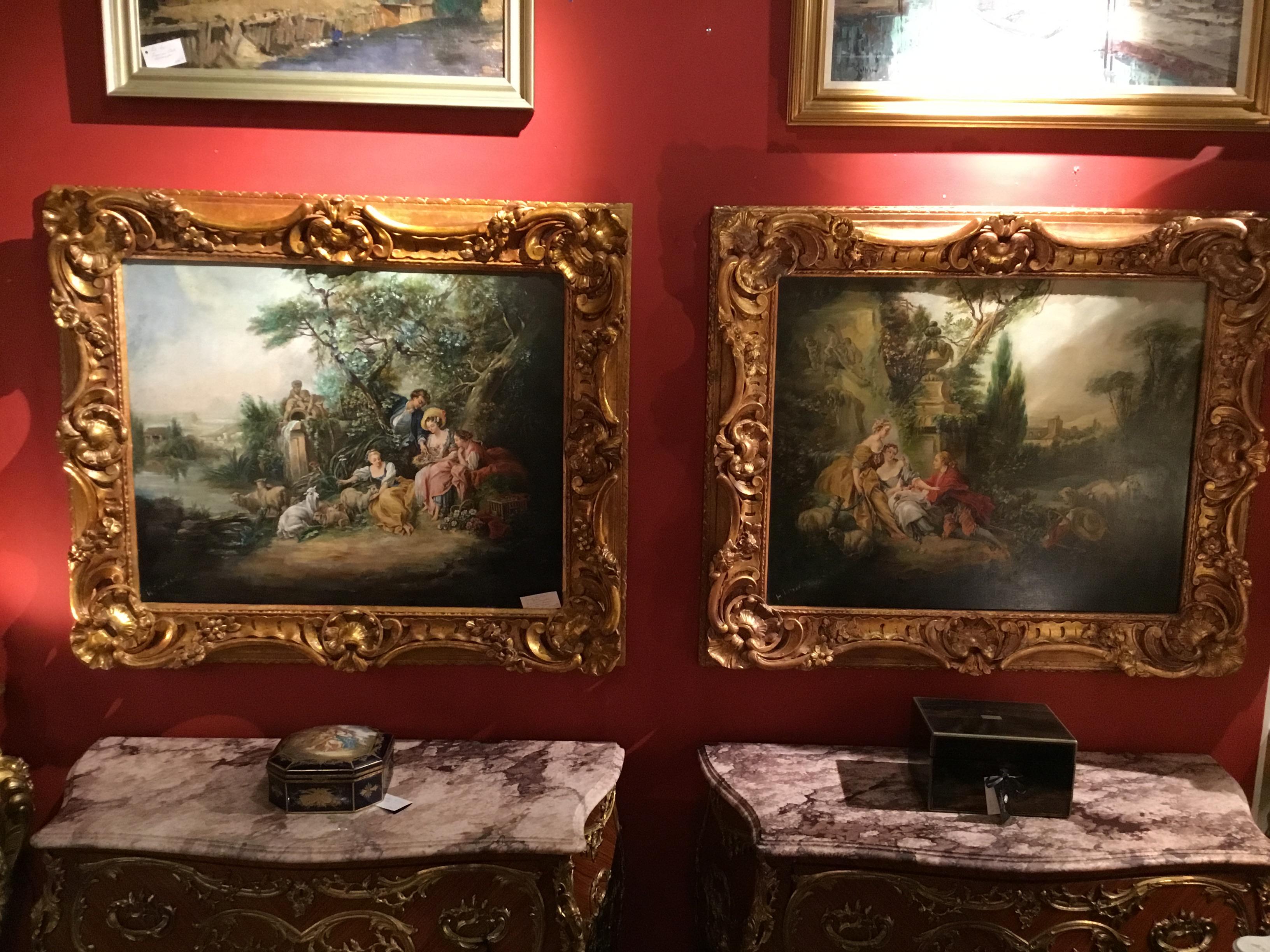 Pair of French 19th Century Oil Paintings after Francois Boucher in Gilt Frames For Sale 7
