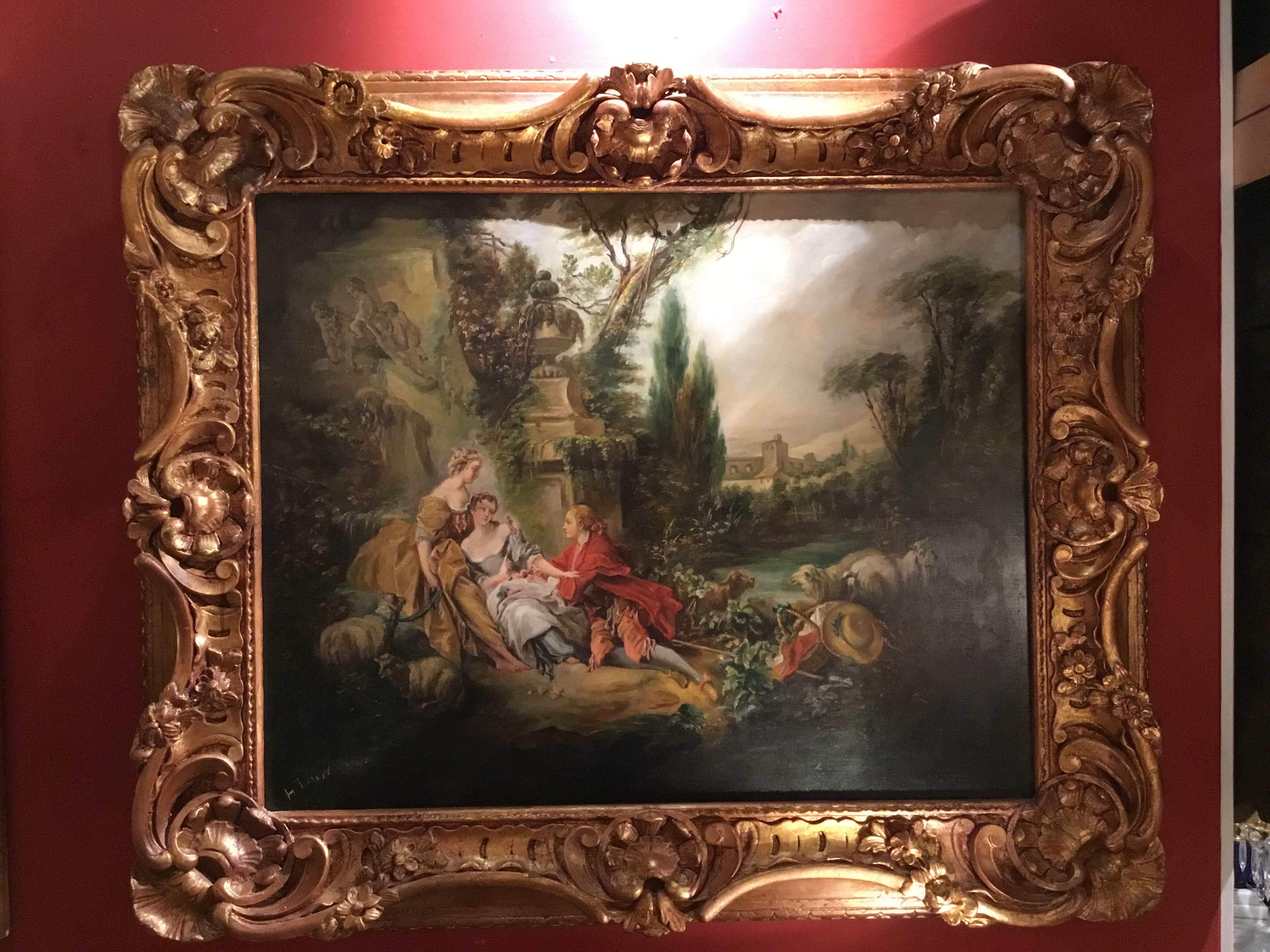 Pair of French 19th Century Oil Paintings after Francois Boucher in Gilt Frames In Good Condition For Sale In Houston, TX