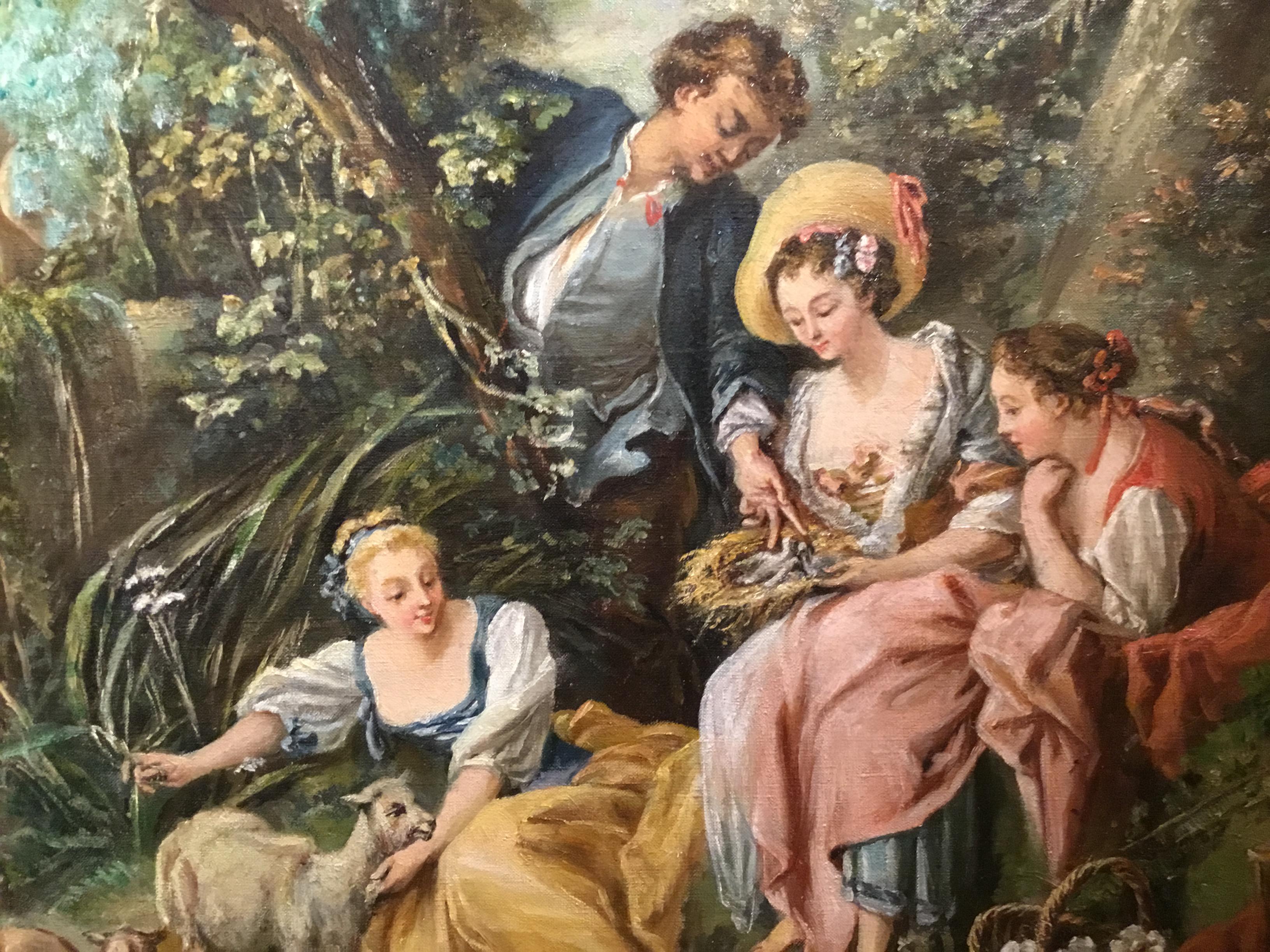 Pair of French 19th Century Oil Paintings after Francois Boucher in Gilt Frames For Sale 2