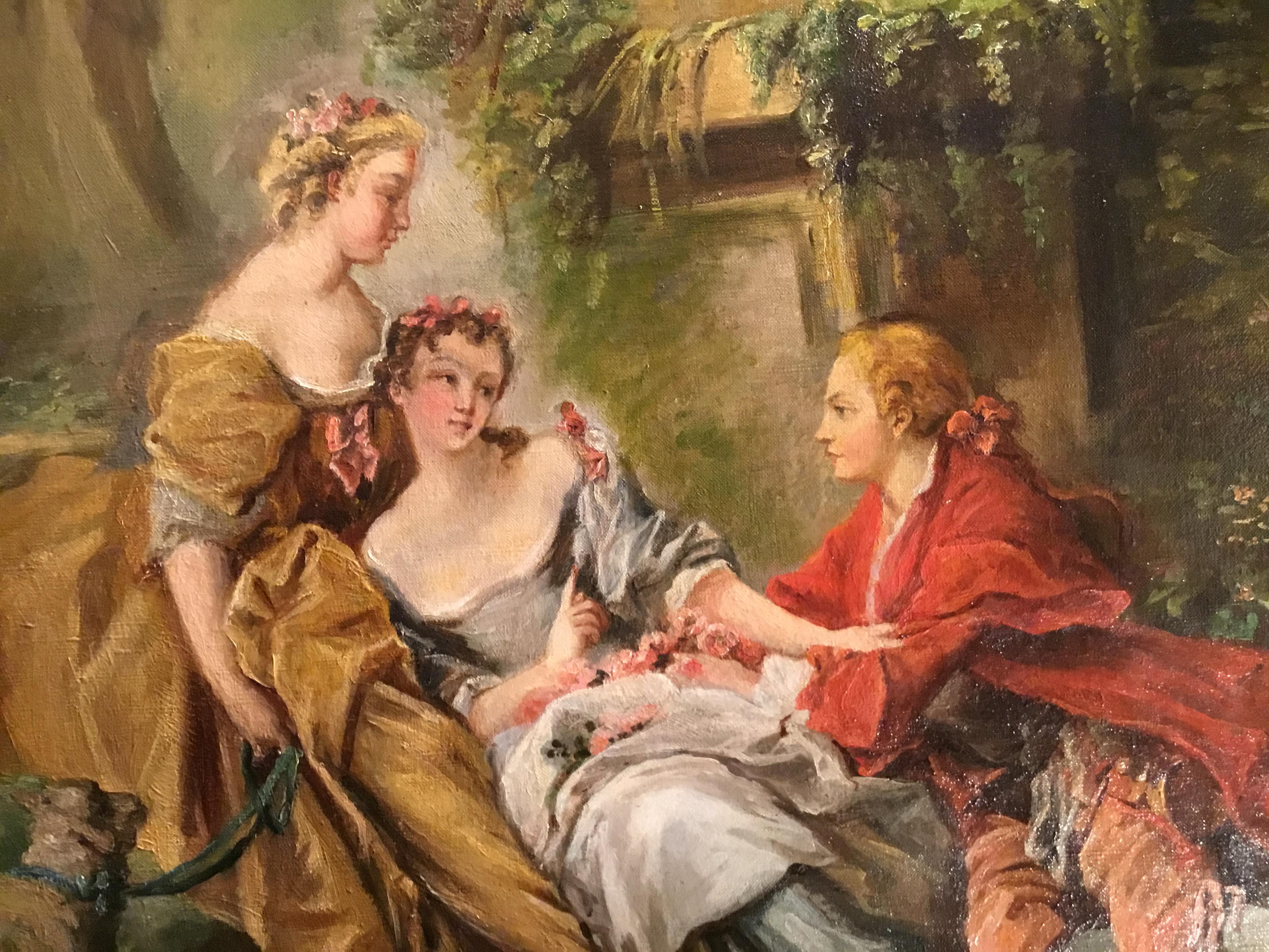 Pair of French 19th Century Oil Paintings after Francois Boucher in Gilt Frames For Sale 4
