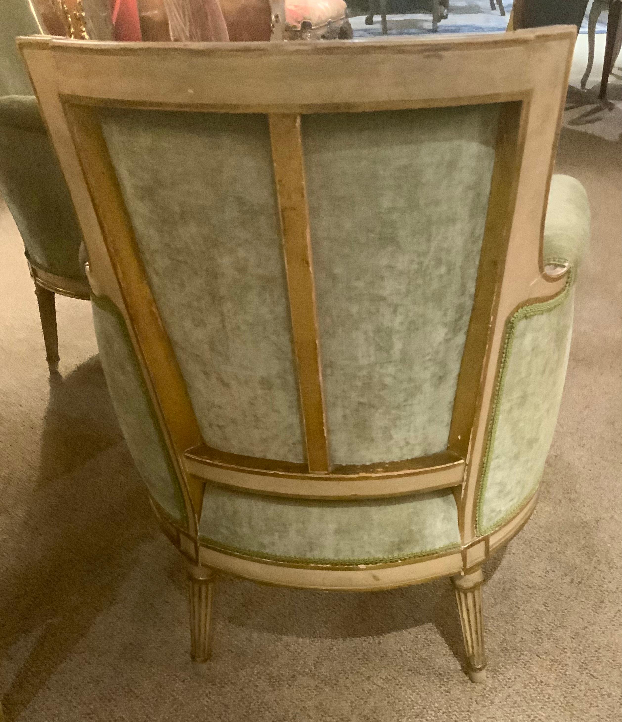 Pair of French 19 th c. Parcel gilt and paint chairs 2