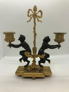 Pair of French 19th Century 2 Arm Gilt/Patinated Bronze Candlesticks