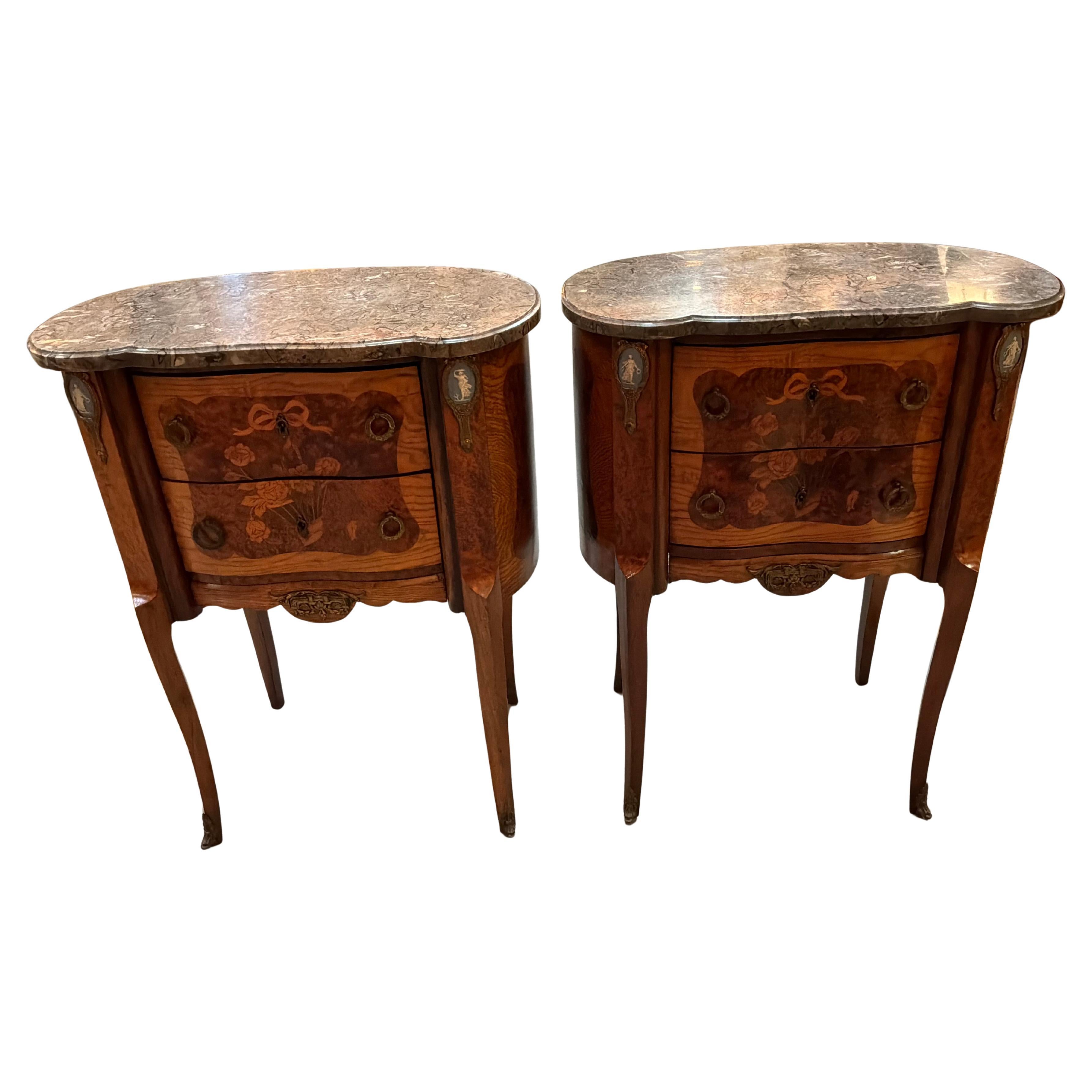Pair of French 19 th century night stands/cabinets marble top