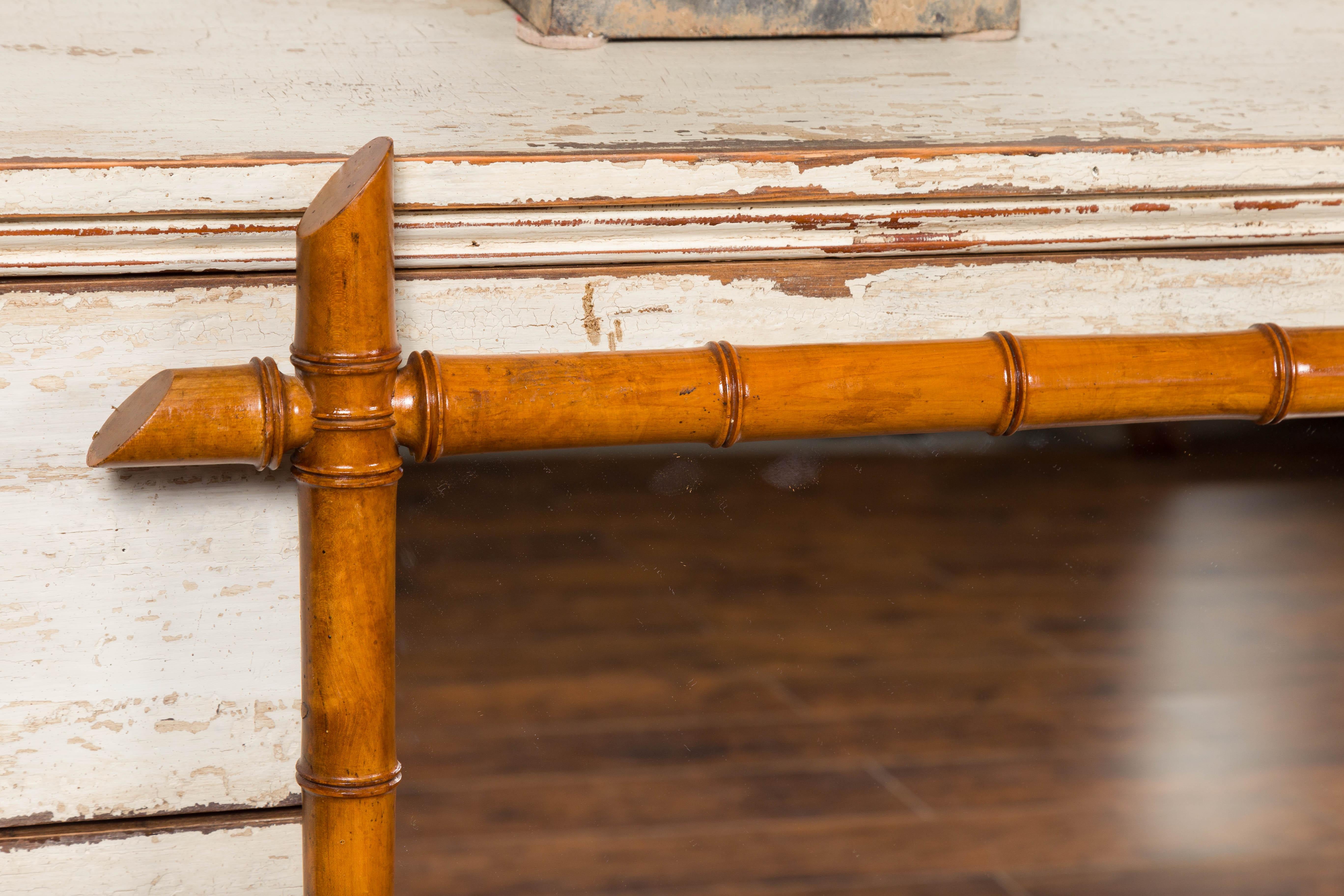 Rustic Pair of French 1900s Faux Bamboo Rectangular Mirrors with Protruding Corners