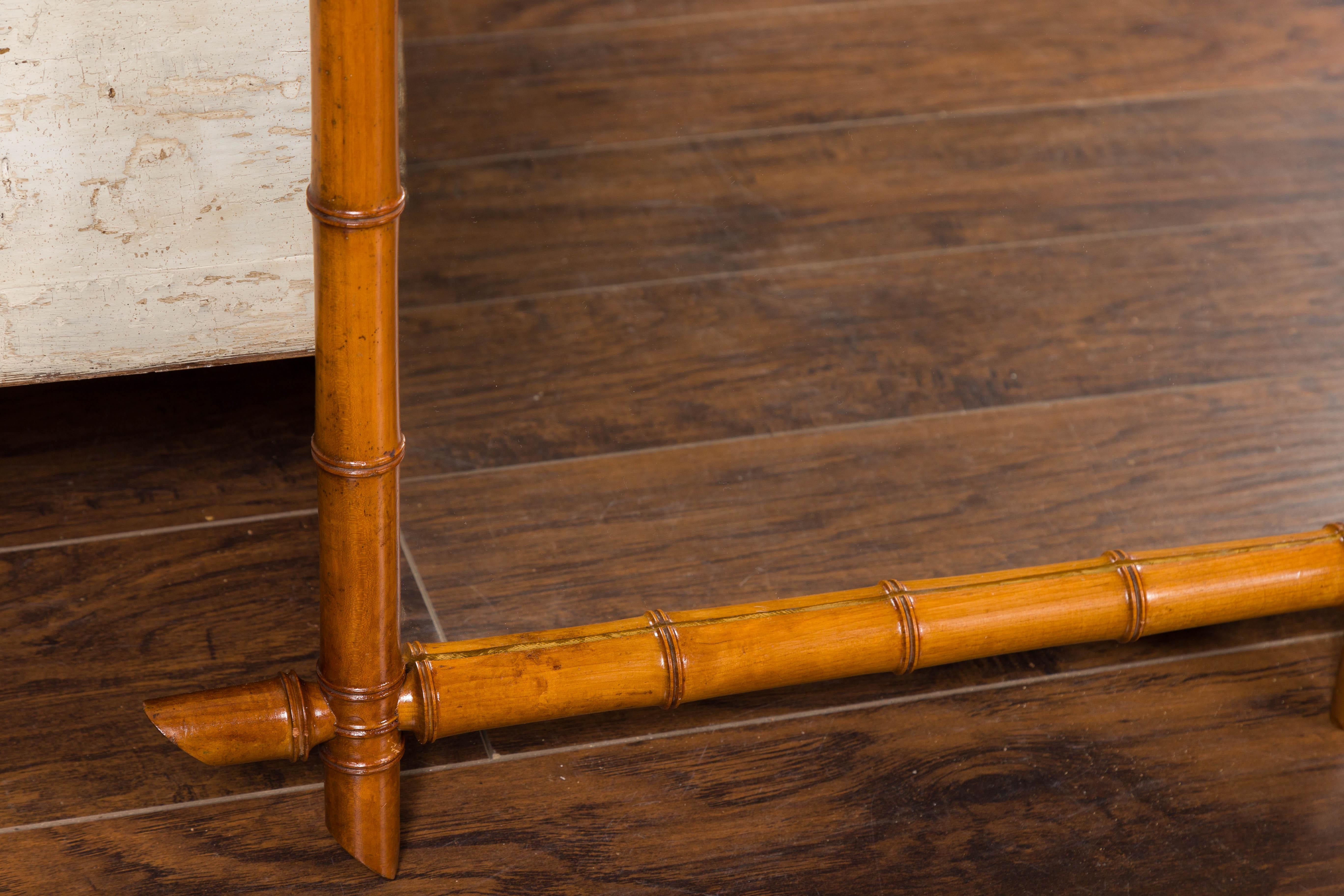 Pair of French 1900s Faux Bamboo Rectangular Mirrors with Protruding Corners In Good Condition In Atlanta, GA