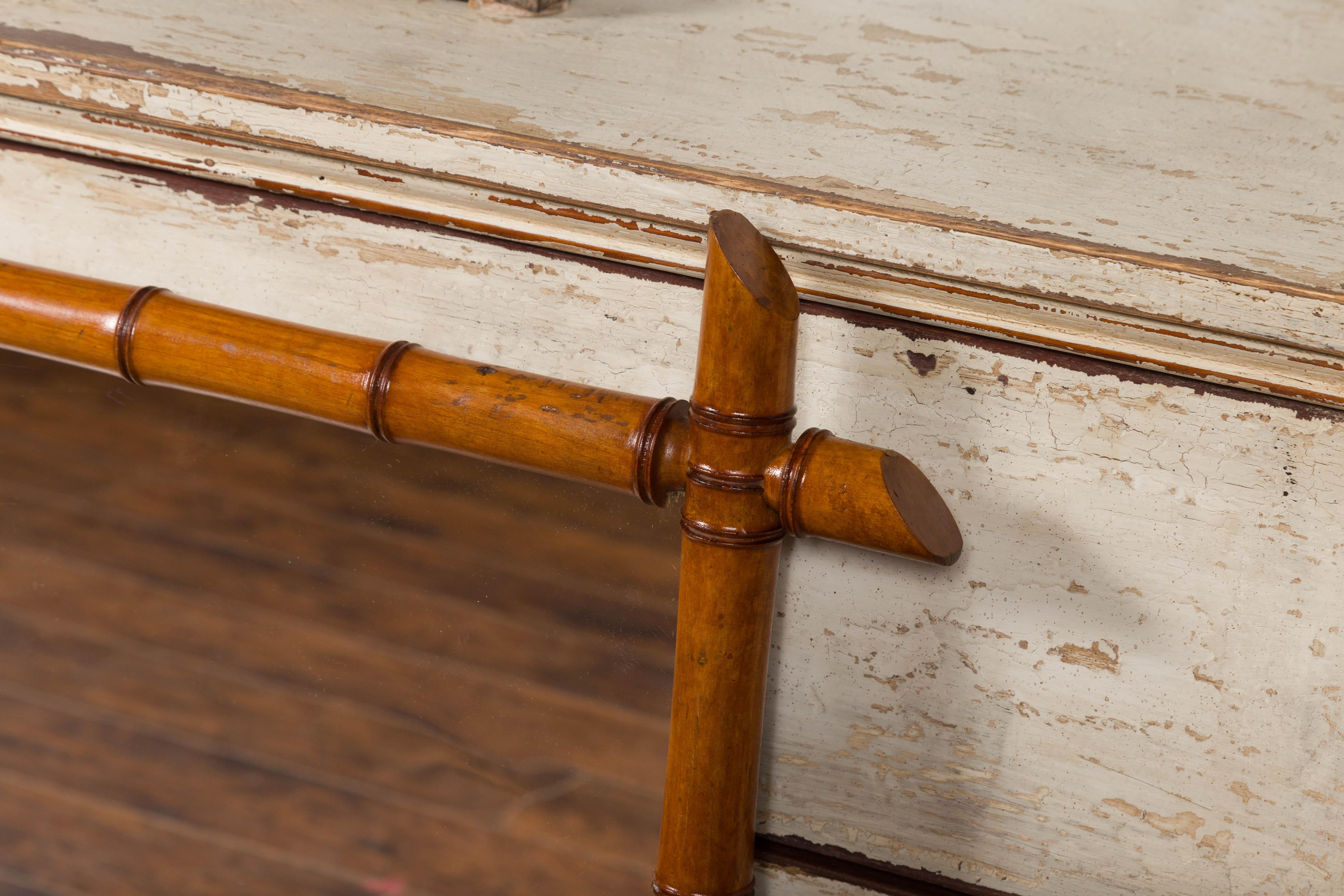 Pair of French 1900s Faux Bamboo Rectangular Mirrors with Protruding Corners 3