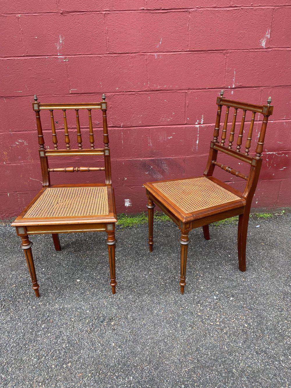 Pair of French 1900s Side Chairs with Caned Seats In Good Condition For Sale In Buchanan, NY