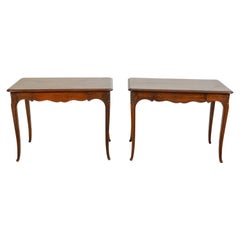 Pair of French 1900s Oak Console Tables with Single Drawers and Scalloped Aprons