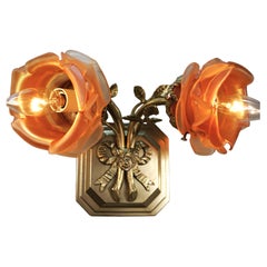 Pair of French 1920
s Bronze and Blown Glass Double Arm Wall Sconces