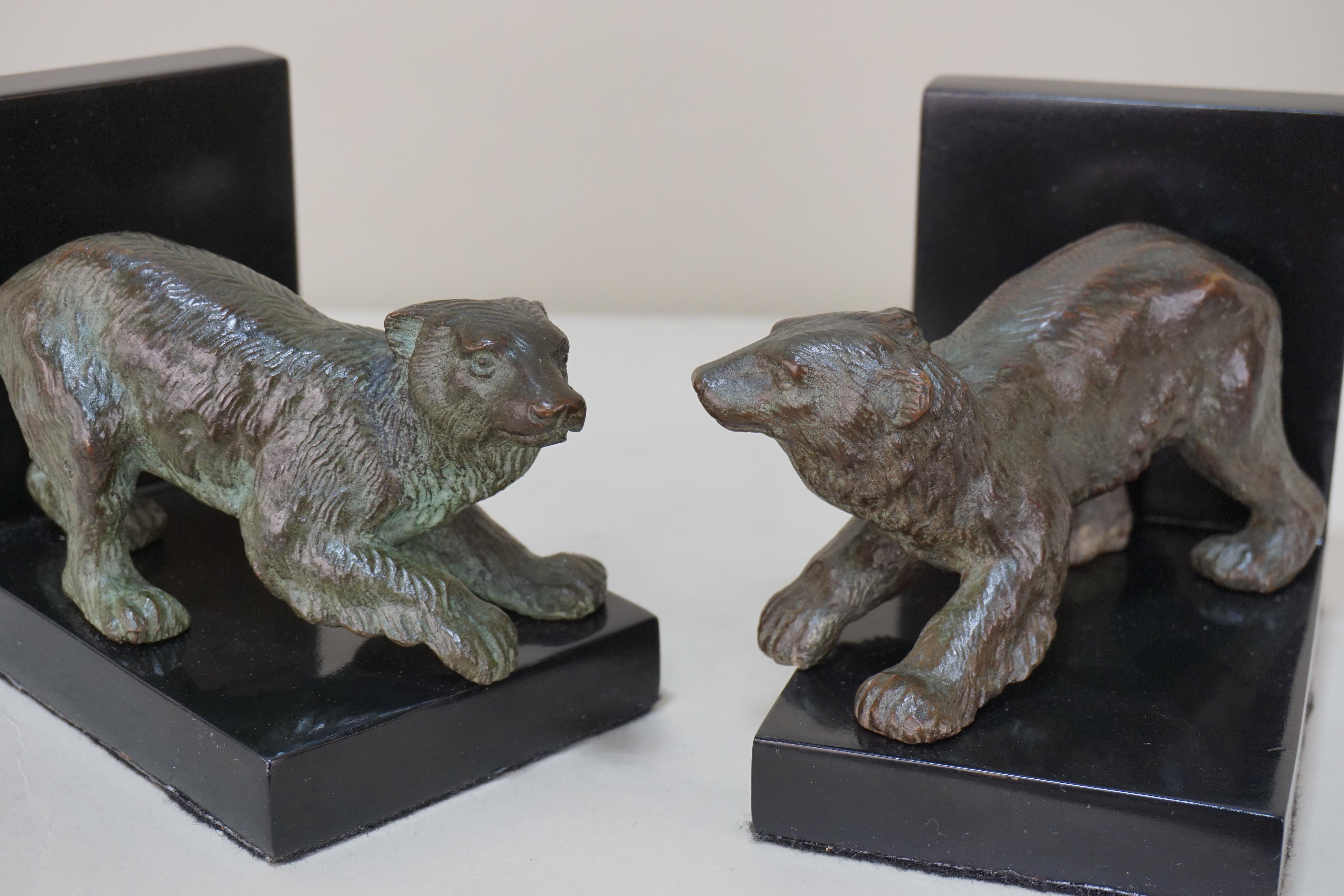 Lacquered Pair of French, 1920s Bronze Bear Bookend For Sale
