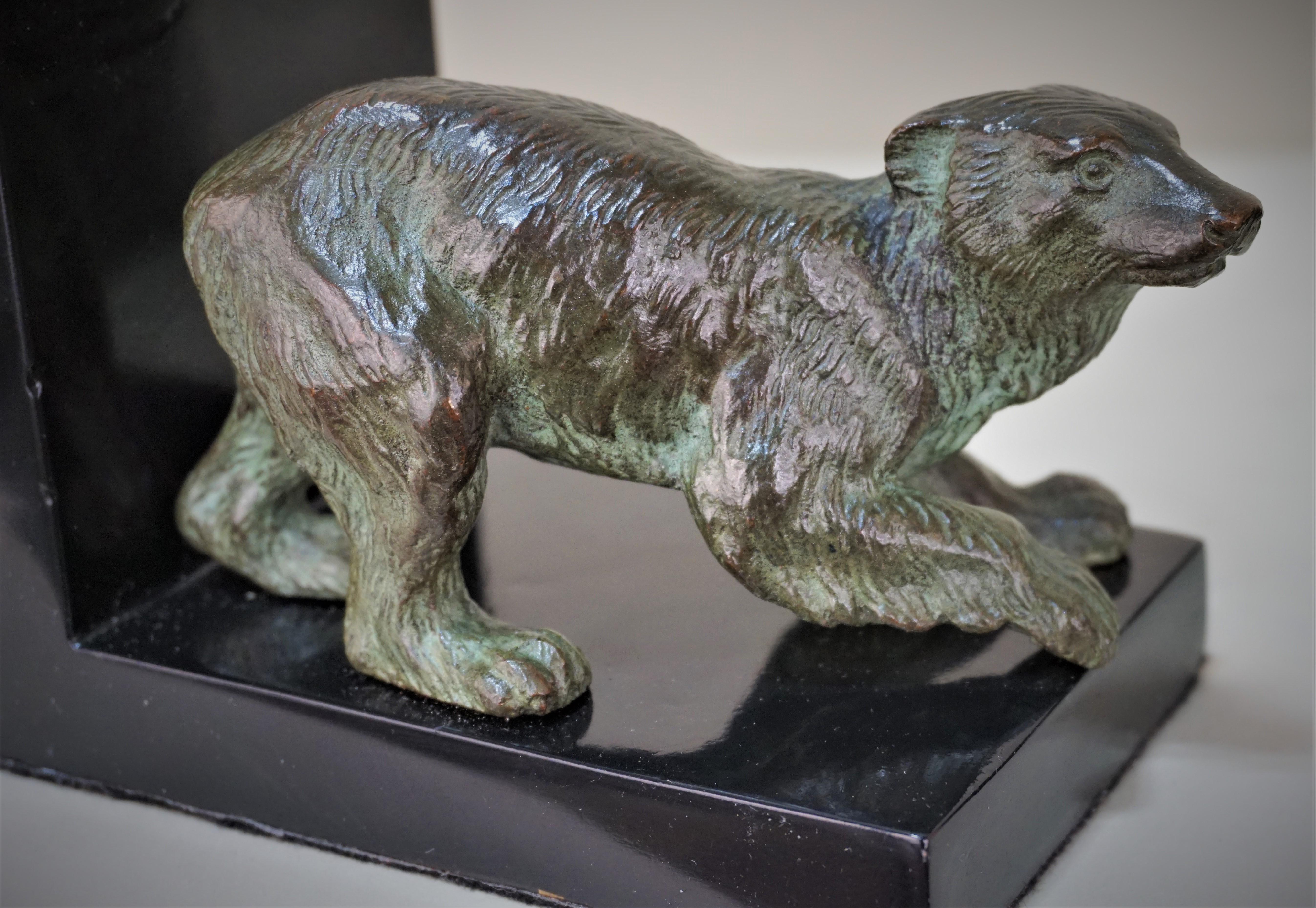 Pair of French, 1920s Bronze Bear Bookend In Good Condition For Sale In Fairfax, VA