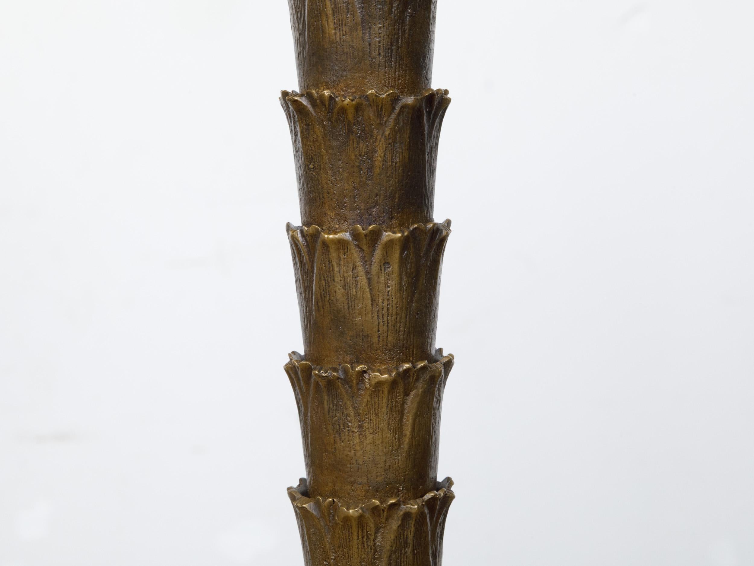 Pair of French 1920s Bronze Palm Tree Table Lamps on Octagonal Bases, USA Wired For Sale 2