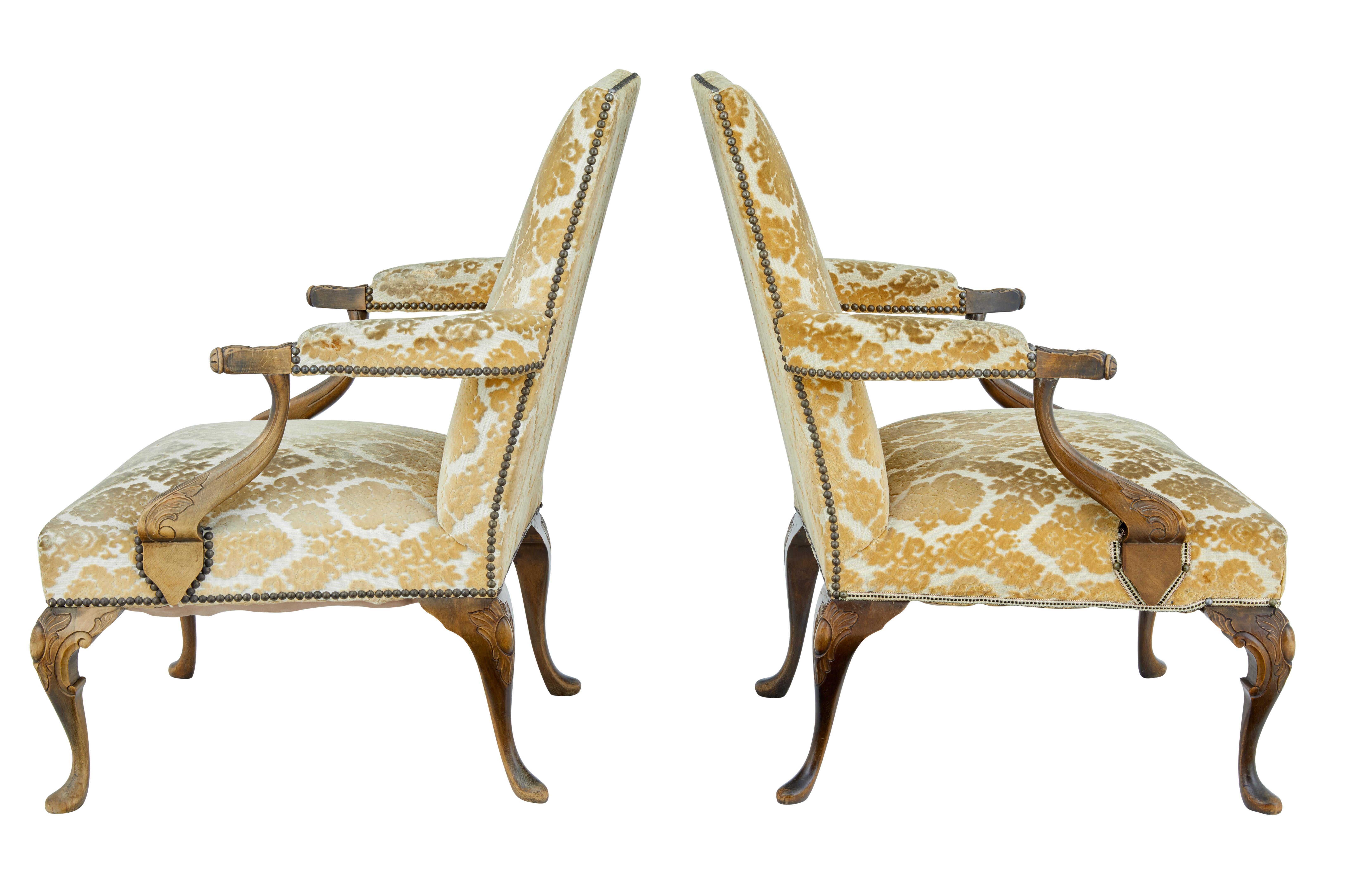 Louis XV Pair of French 1920s Carved Armchairs