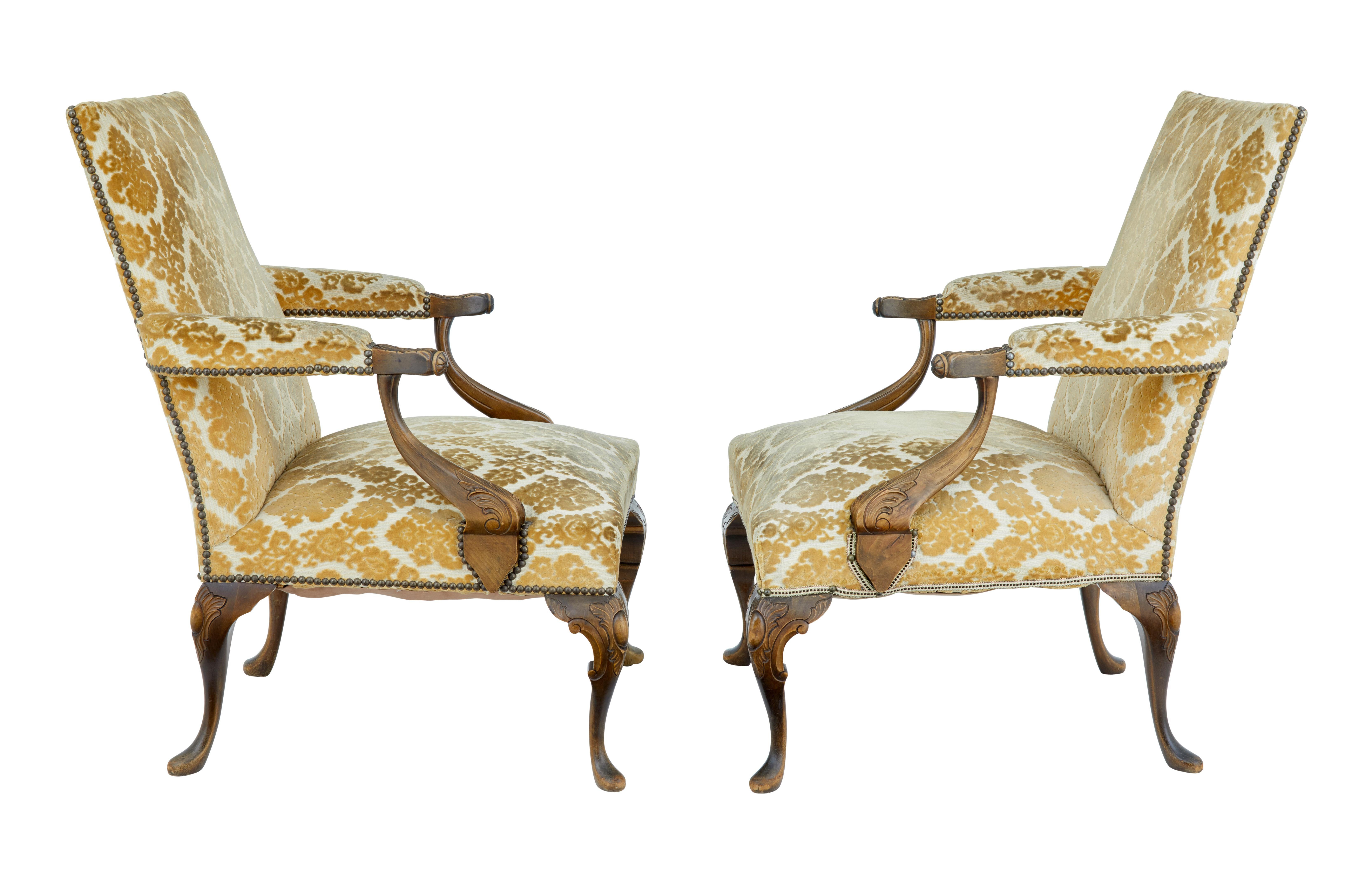 20th Century Pair of French 1920s Carved Armchairs