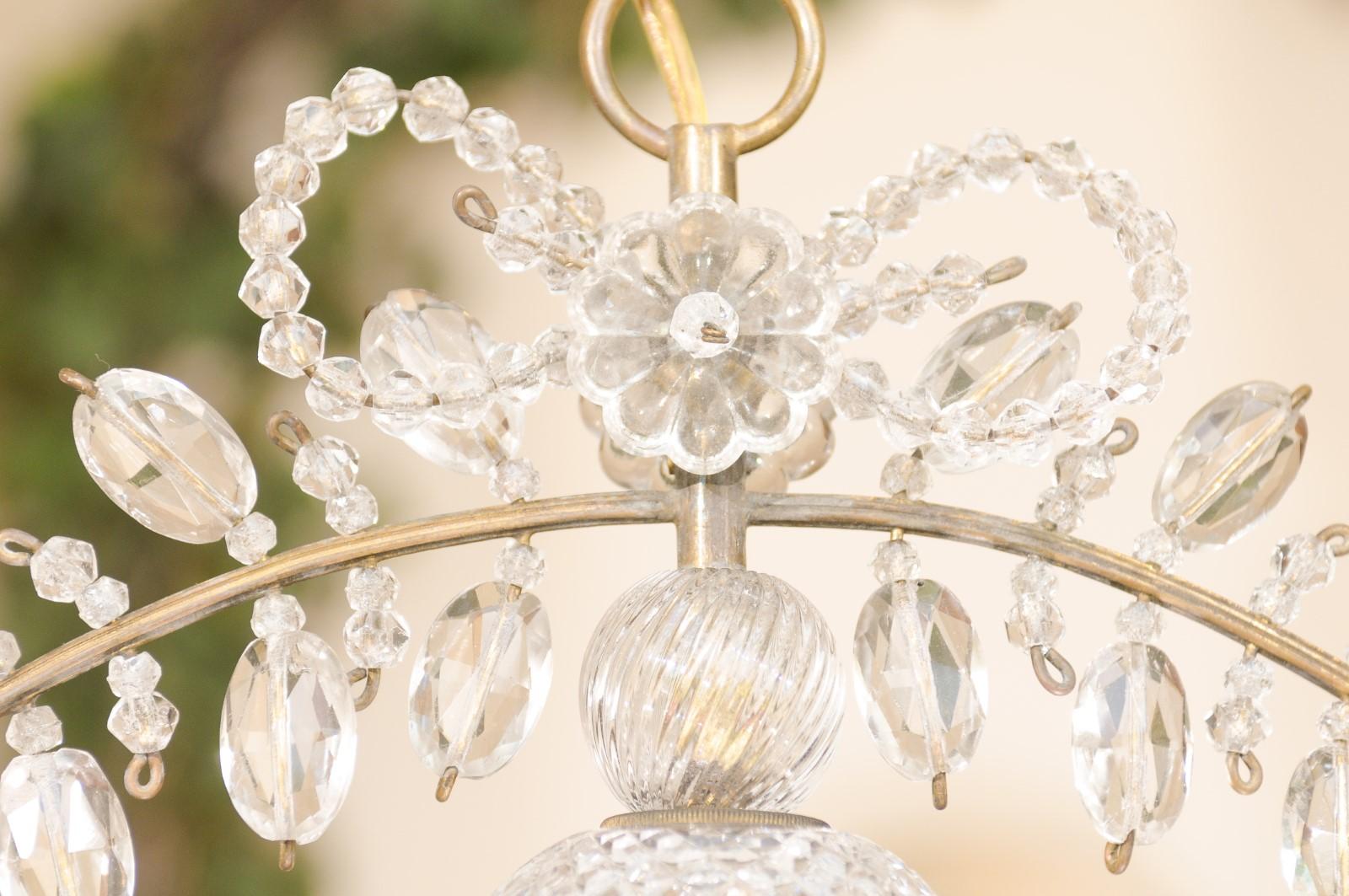 Pair of French 1920s Crystal Light Fixtures with Campanula, Ribbon and Rosettes For Sale 7