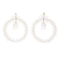 Pair of French 1920s Crystal Light Fixtures with Campanula, Ribbon and Rosettes