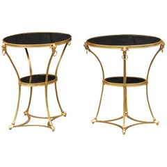 Pair of French 1920s Directoire Style Gilt Bronze and Marble Oval Side Tables