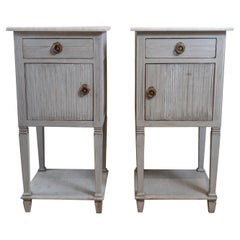 Pair of French 1920s Light Grey Marble Topped Bedside Cabinets or Tables