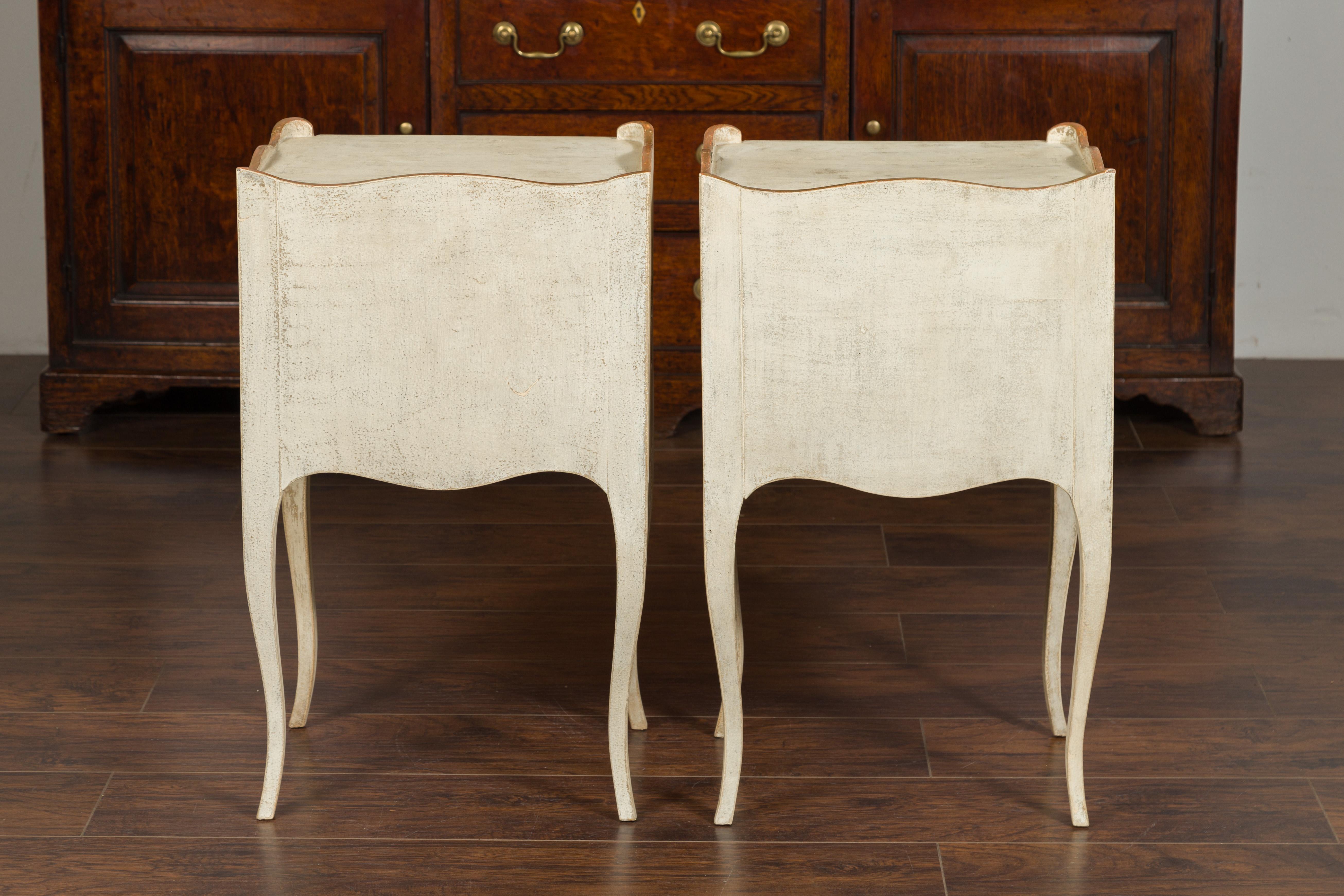 Pair of French 1920s Painted Bedside Tables with Gilt Highlights and Club Motifs 6