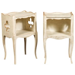 slim bedside table Pair of French 1920s Painted Bedside Tables with Gilt Highlights and Club Motifs