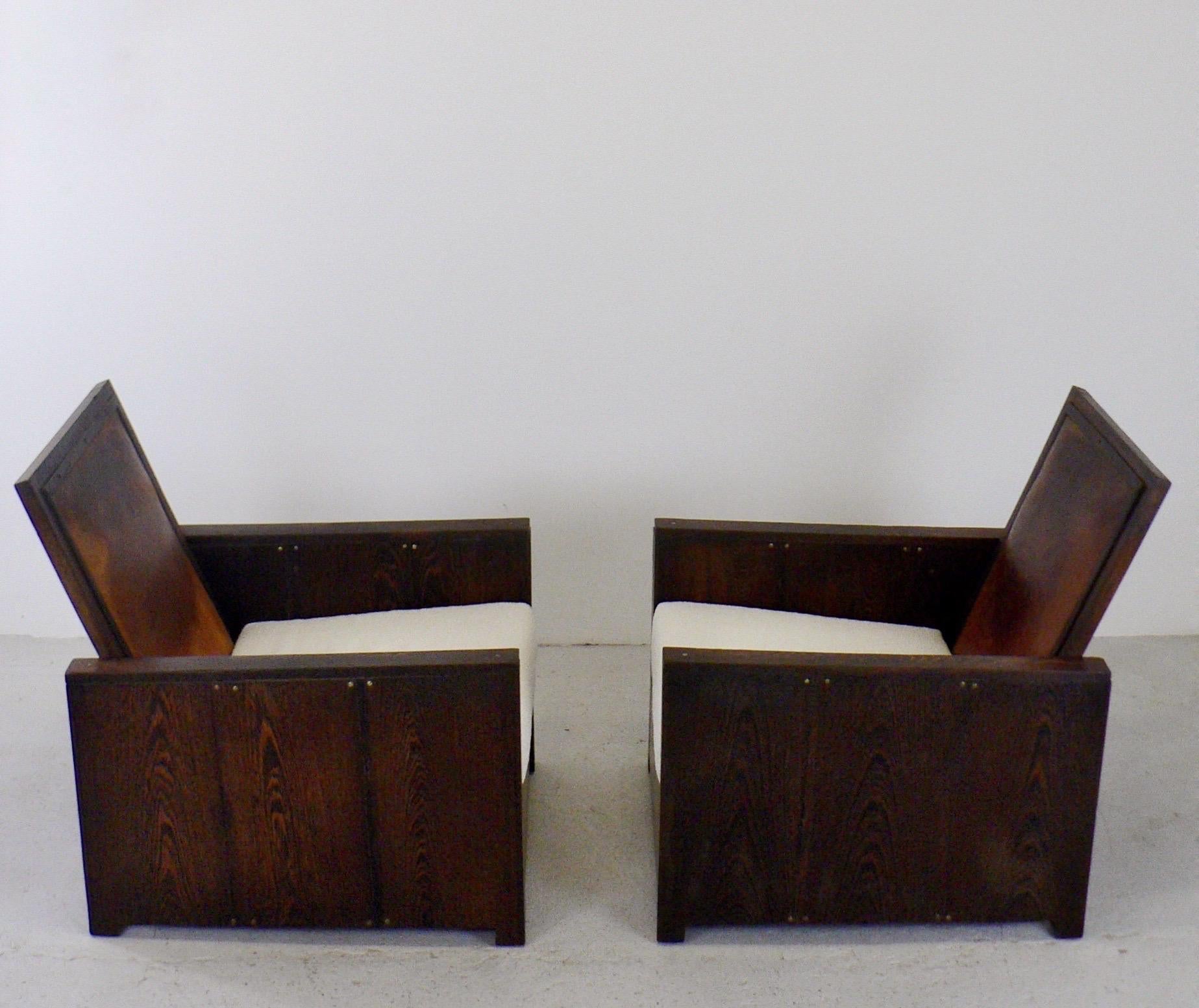 Pair of French 1920s Solid Wenge Modernist Club Chairs For Sale 1