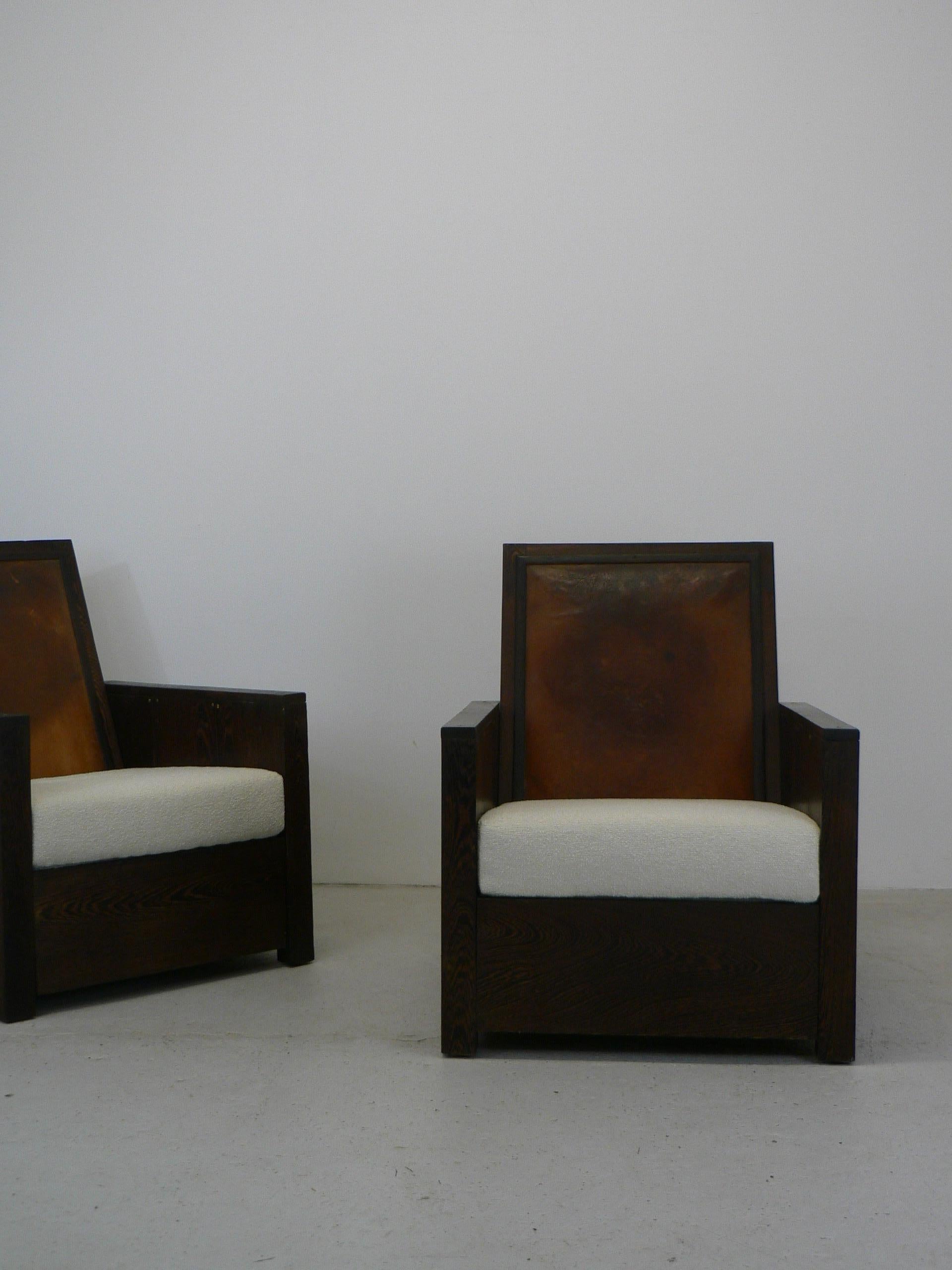 Pair of French 1920s Solid Wenge Modernist Club Chairs For Sale 4