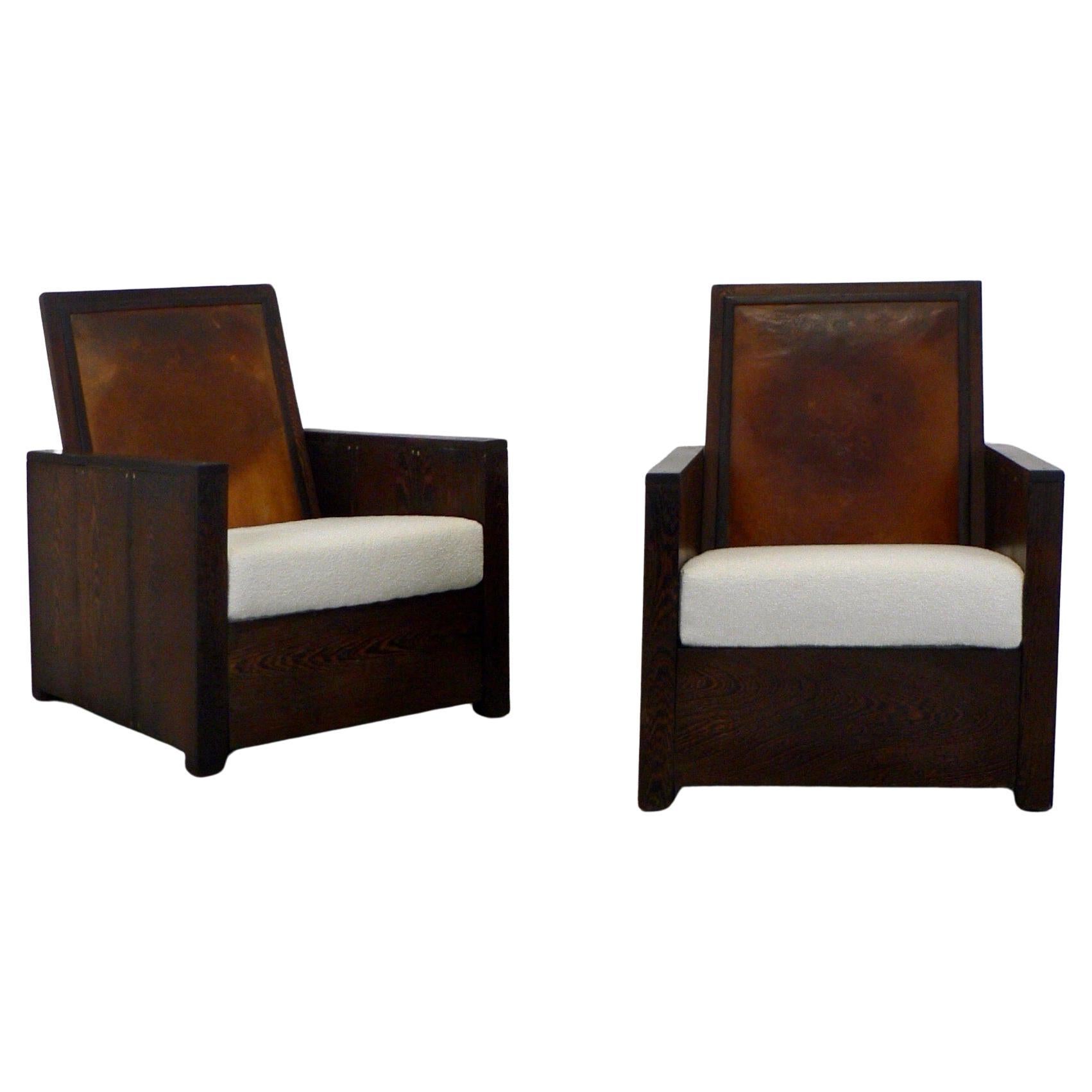 Art Deco Pair of French 1920s Solid Wenge Modernist Club Chairs For Sale