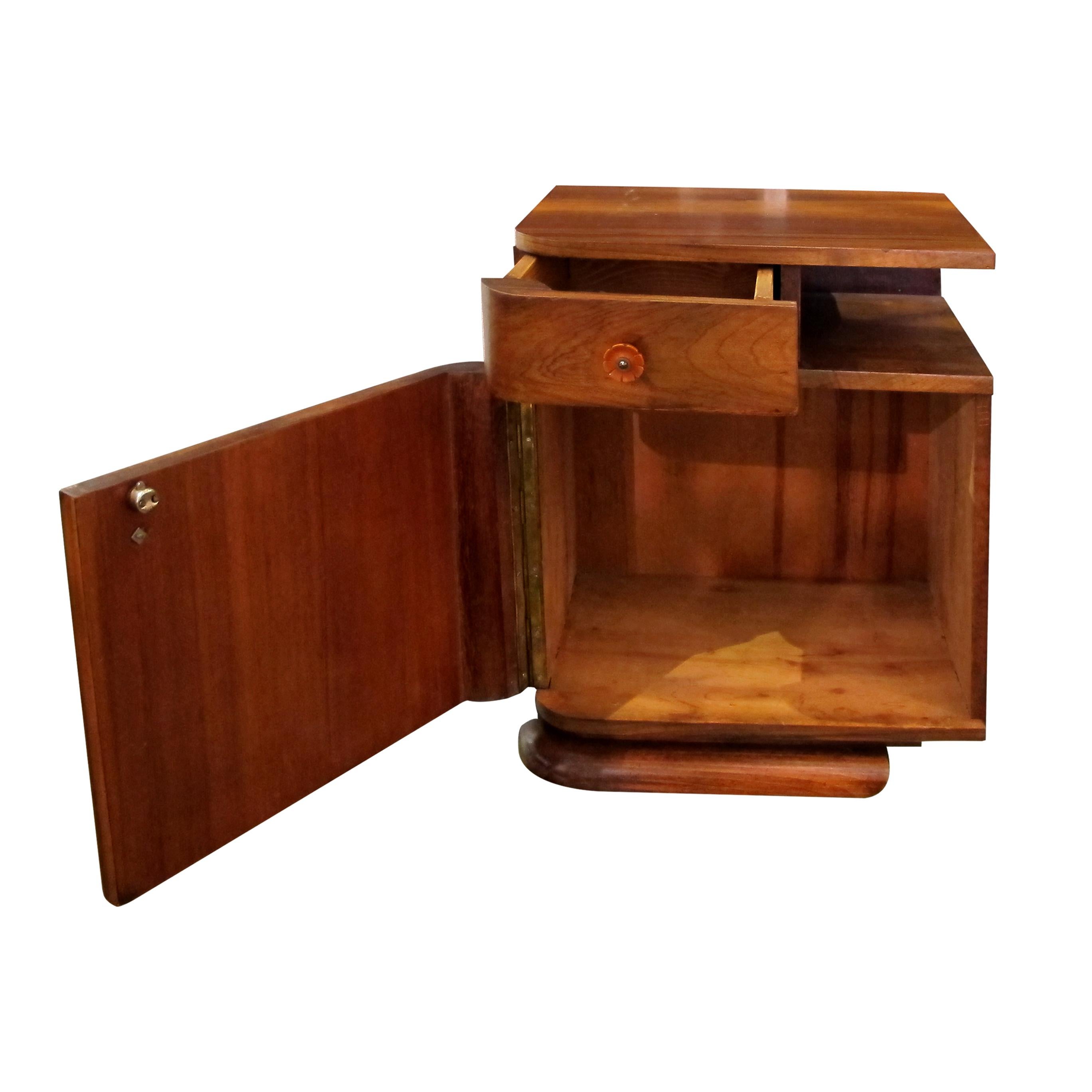 Other Pair of French 1930s Art Deco Walnut Bedside Tables-Nightstands Bakelite Handles