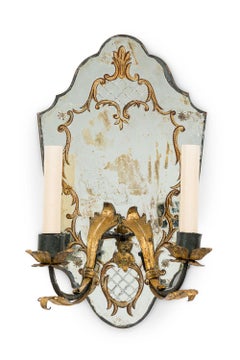 Pair of French 1930's Hollywood Regency Style Mirrored Glass Wall Sconces