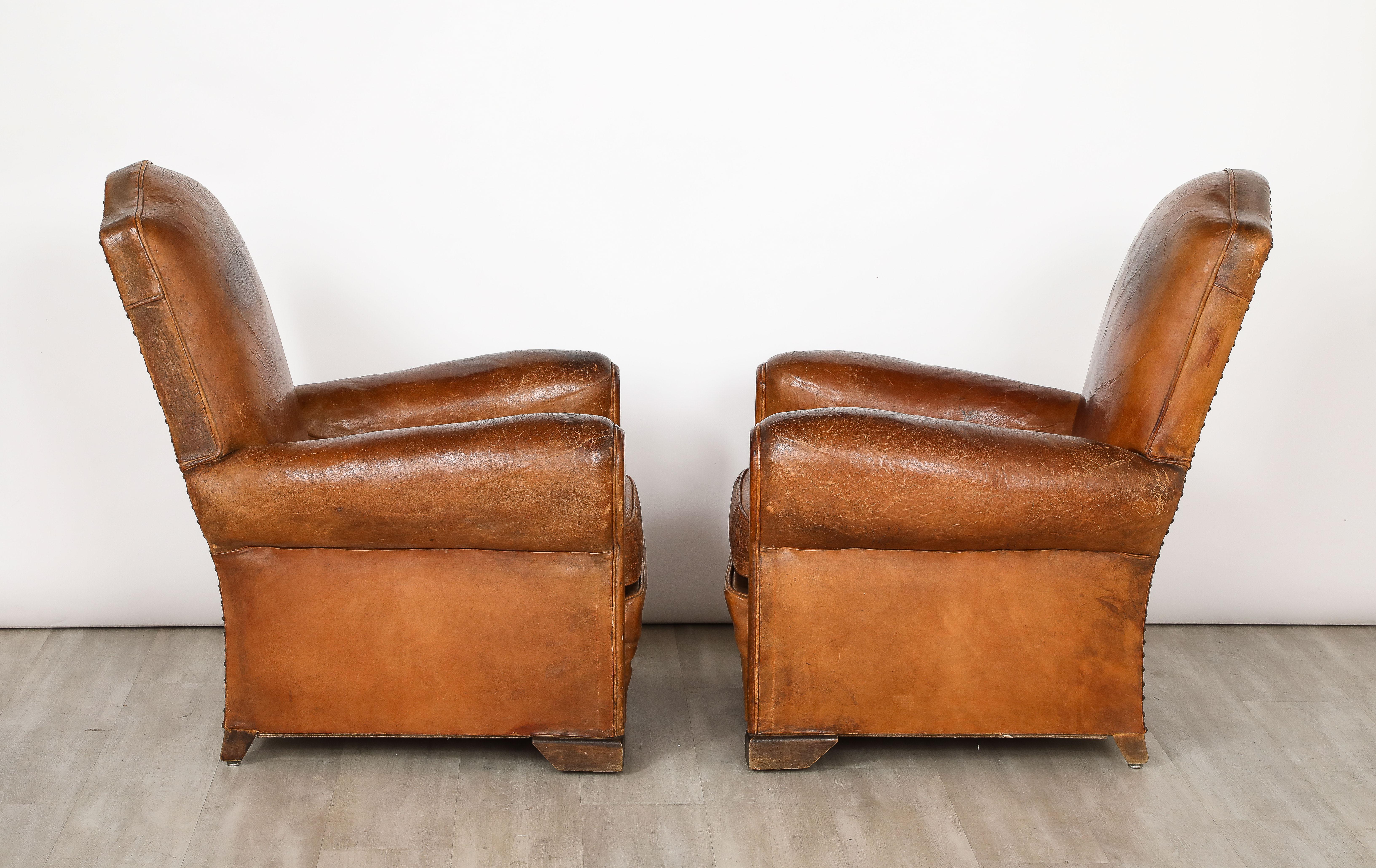 Pair of French 1930's Leather Club Chairs  For Sale 5