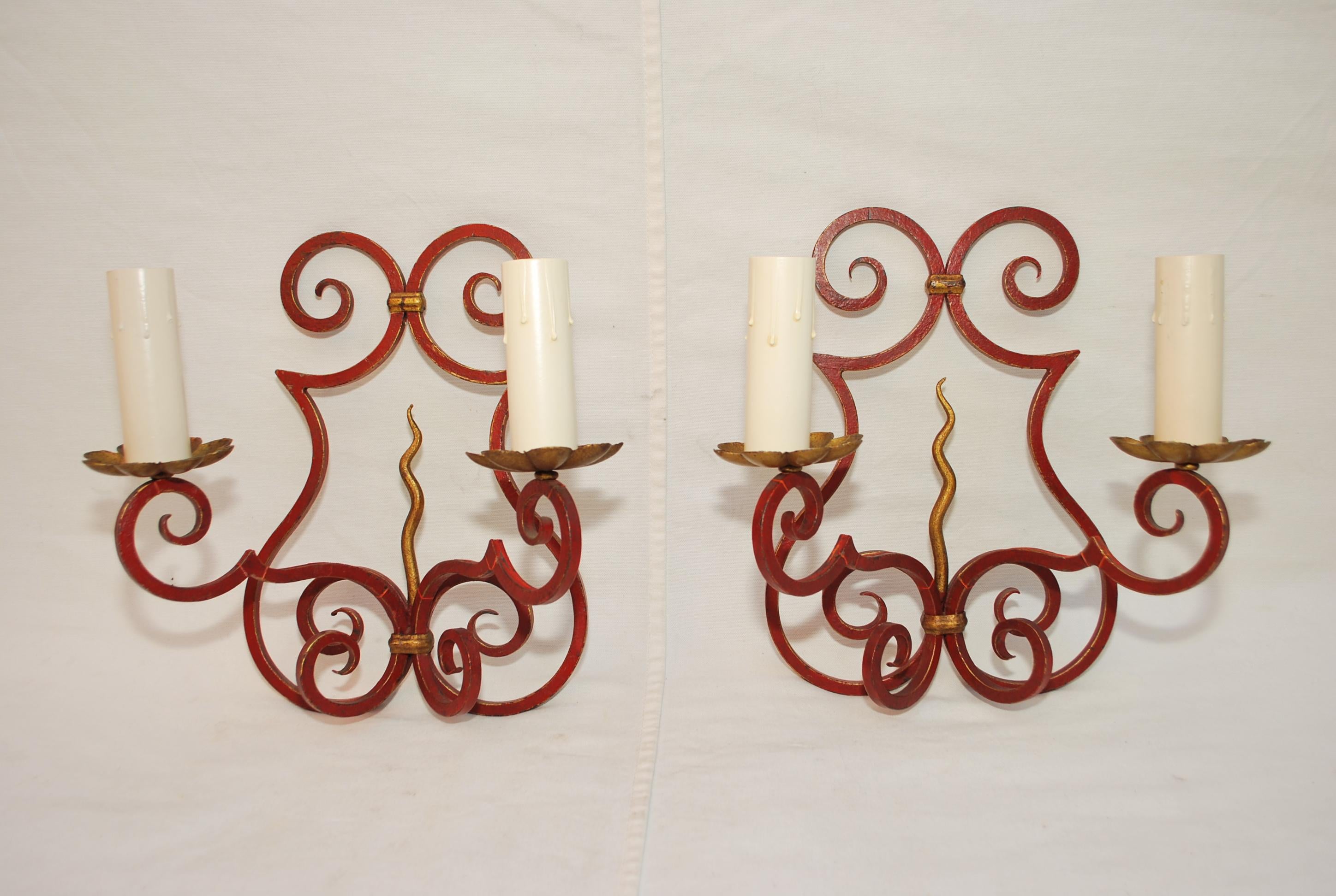 Pair of French 1930's wrought iron sconces For Sale 2