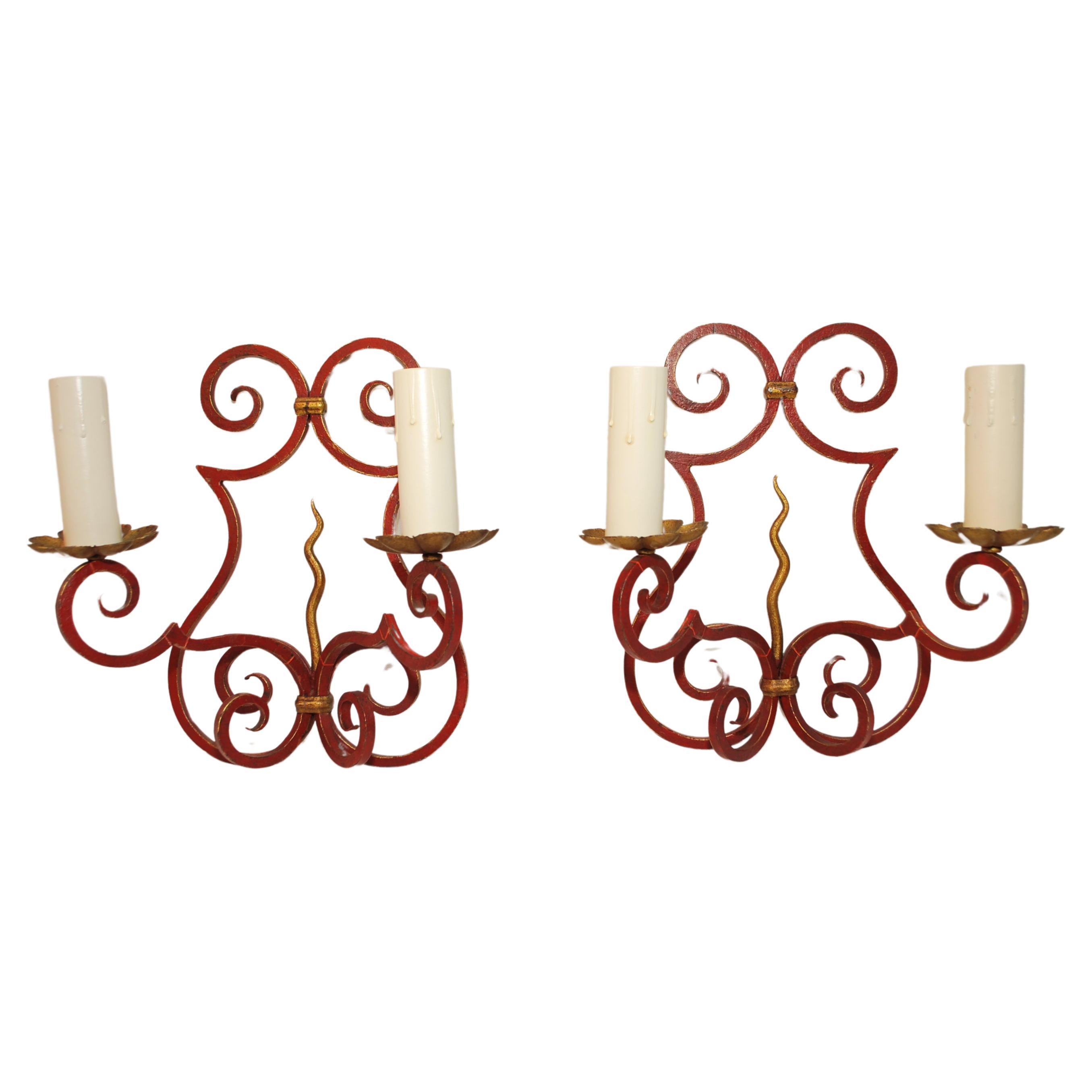 Pair of French 1930's wrought iron sconces For Sale