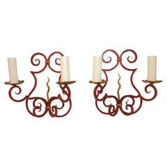 Vintage Pair of French 1930's wrought iron sconces