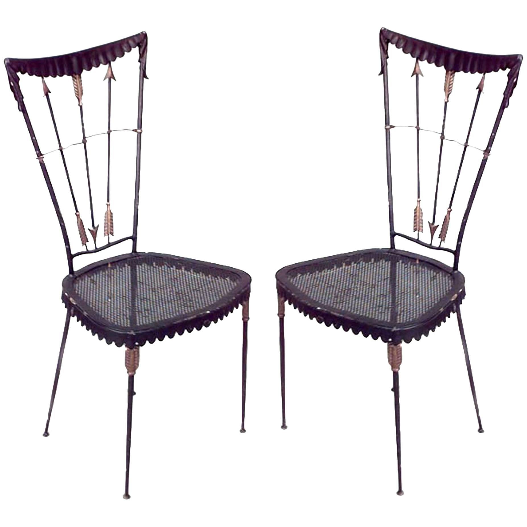 Pair of French 1940s Black Metal Painted Side Chairs
