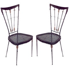 Pair of French 1940s Black Metal Painted Side Chairs