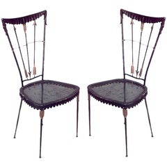 Pair of French 1940s Black Metal Painted Side Chairs