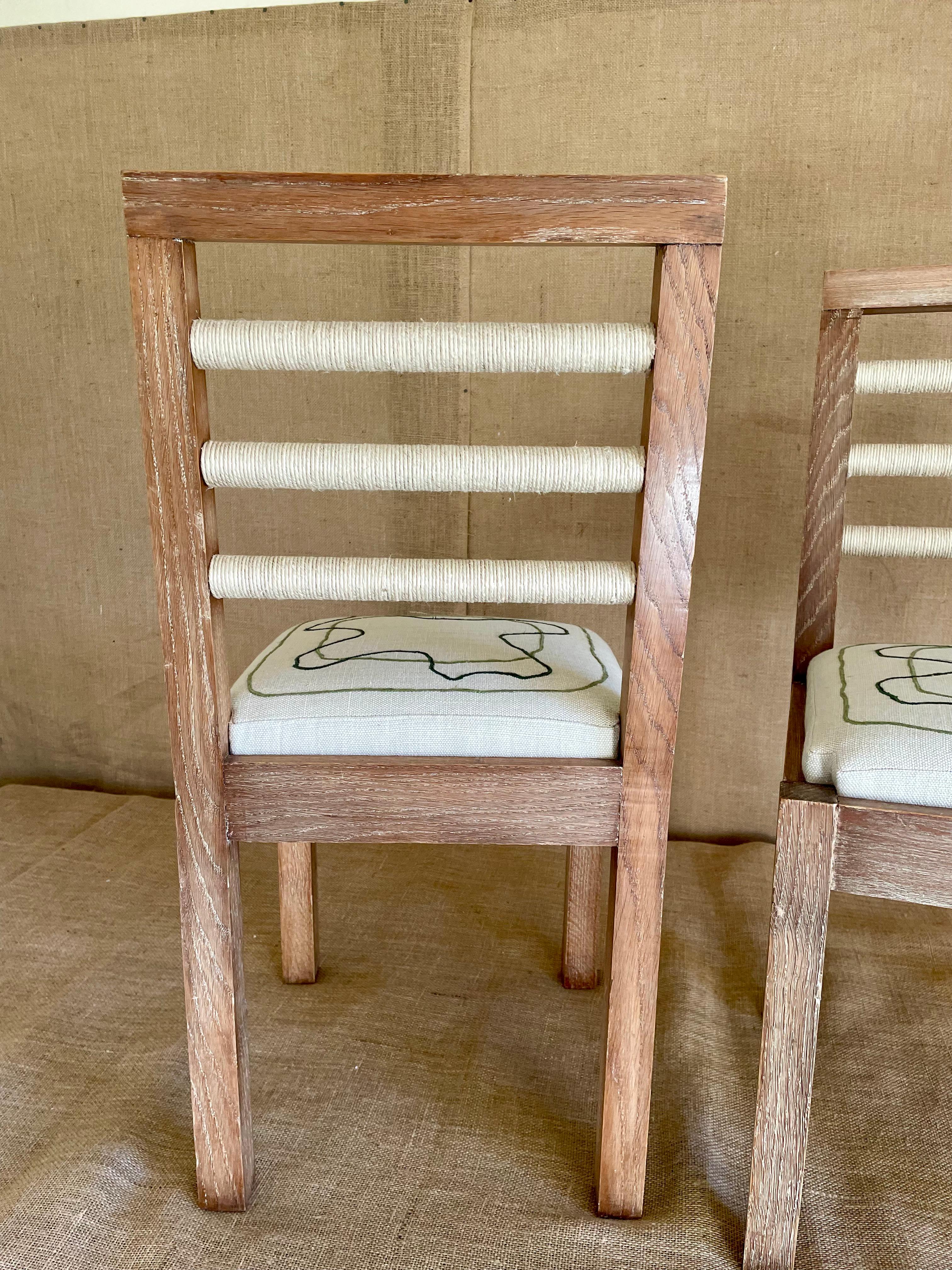 Pair of French 1940's cerused oak side chairs 4