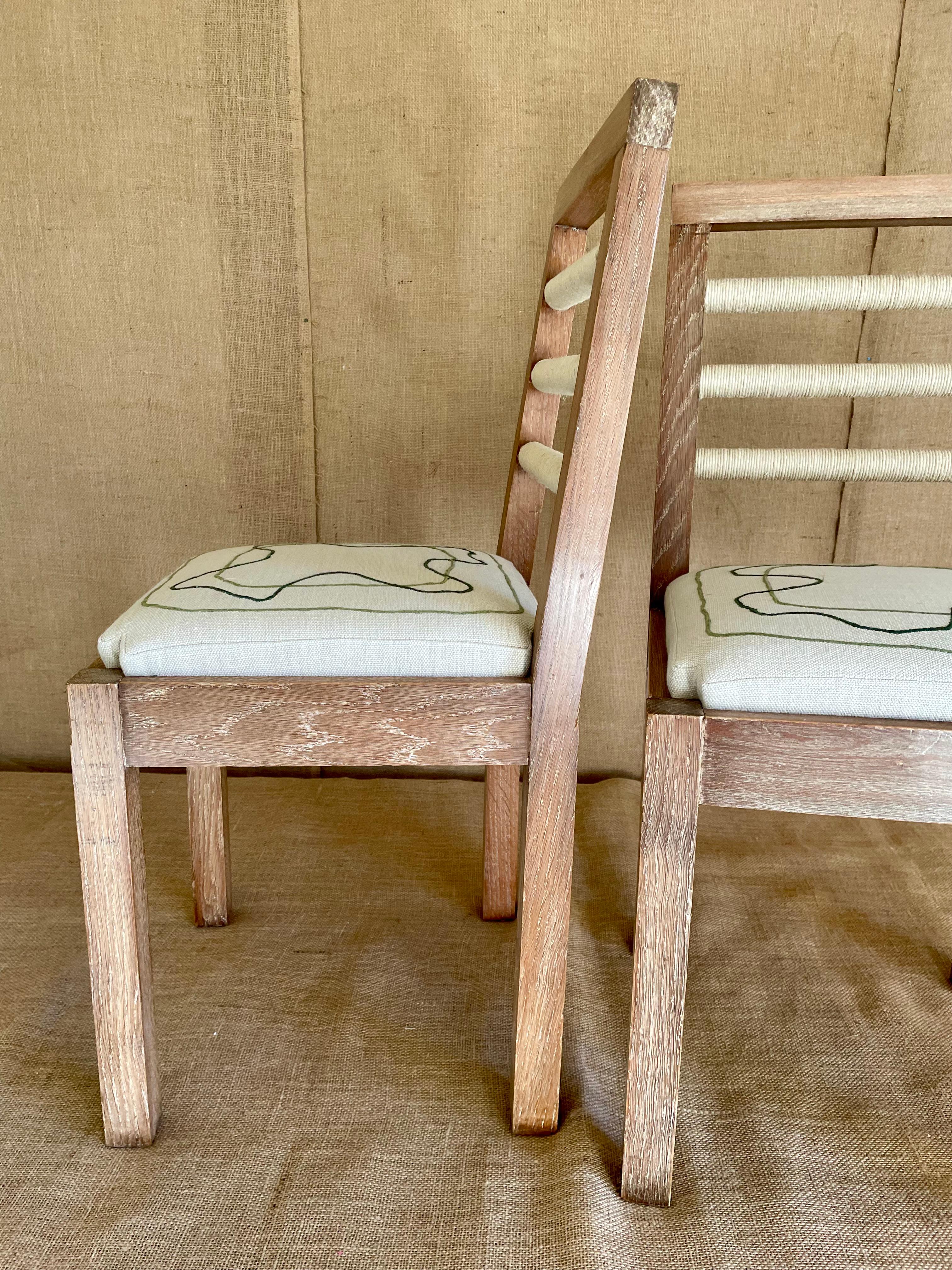 Pair of French 1940's cerused oak side chairs 1