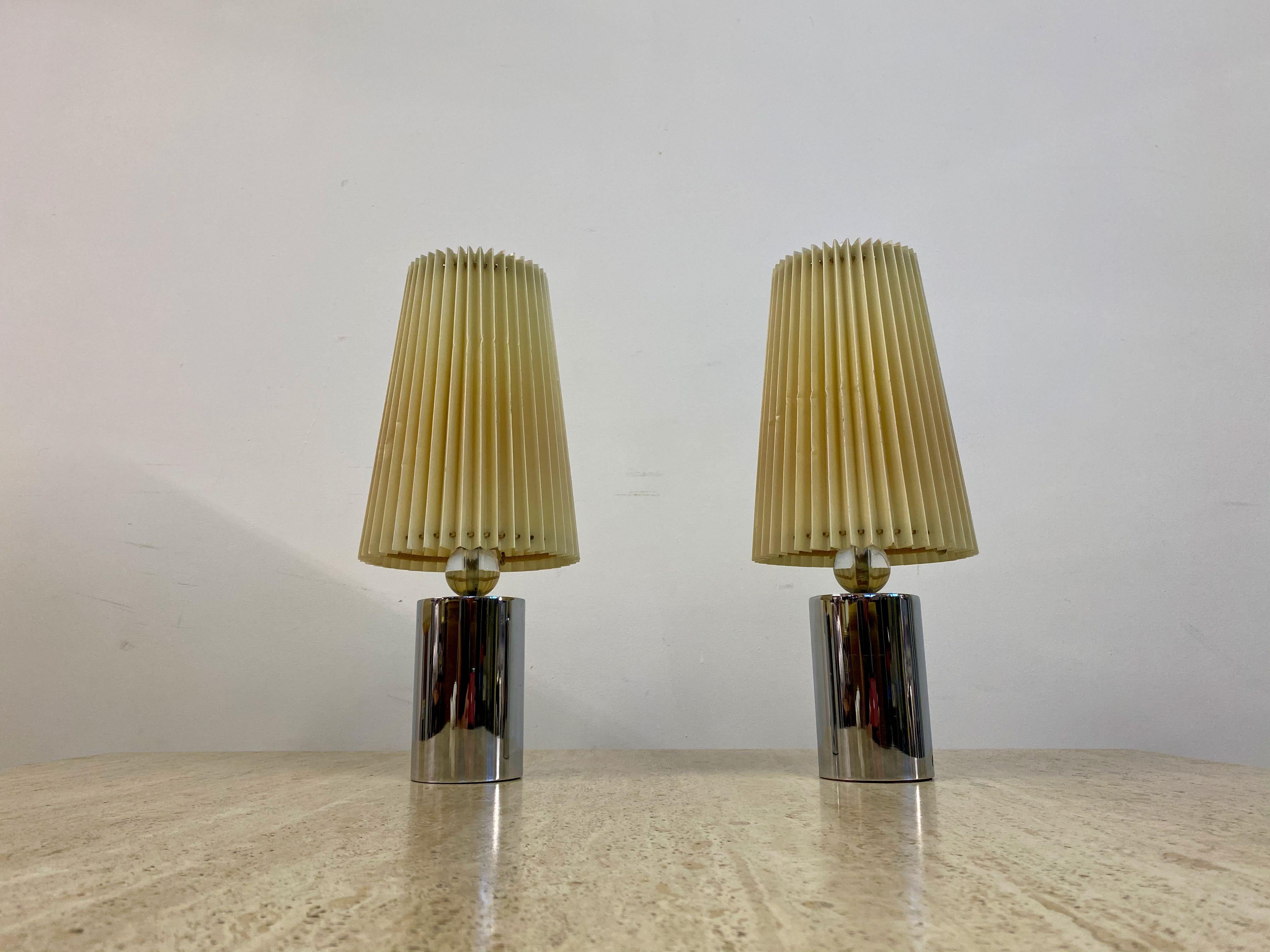 Pair of French 1940s Chrome and Glass Table Lamps in the Style of Jacques Adnet 4