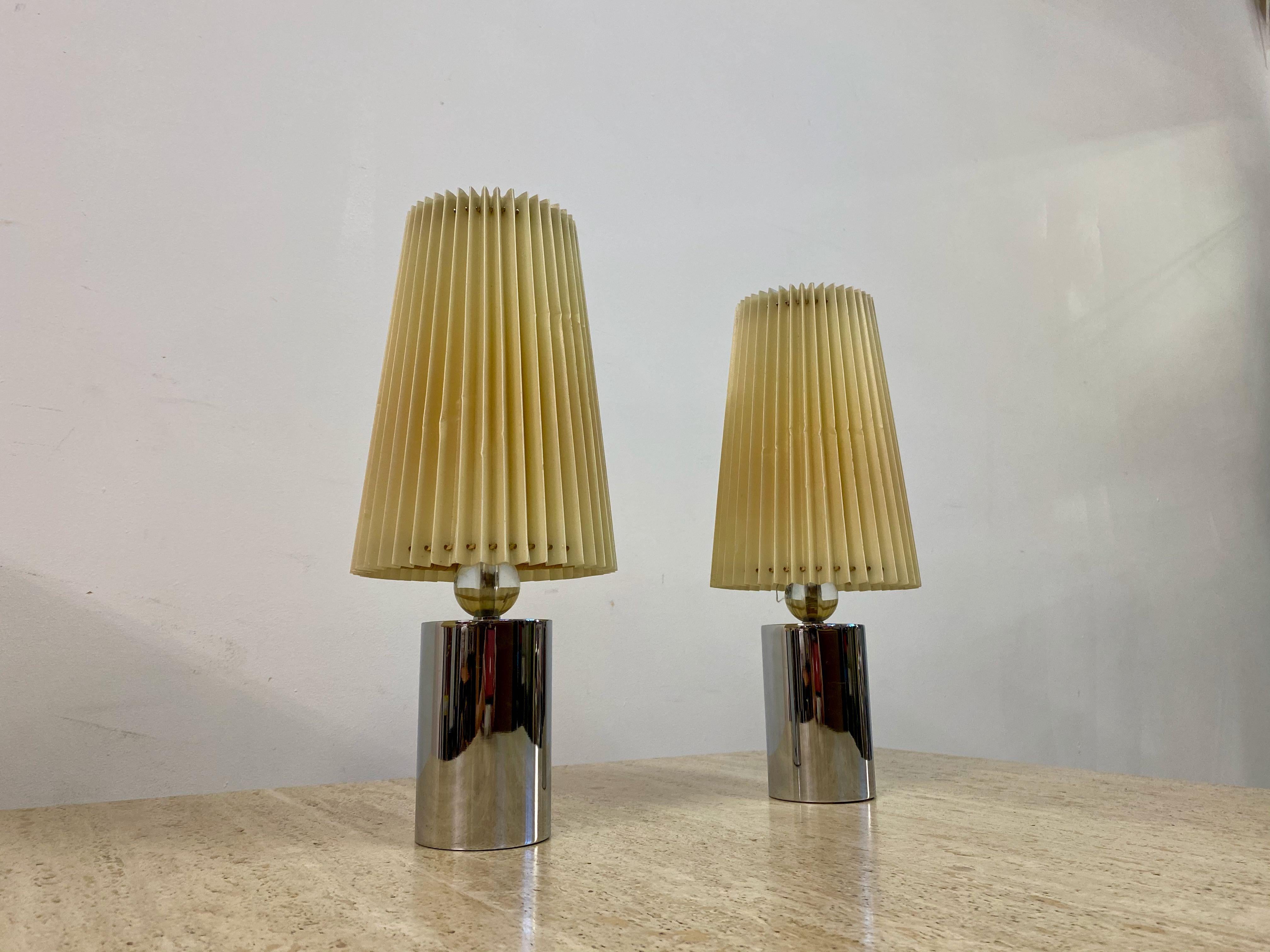 Pair of French 1940s Chrome and Glass Table Lamps in the Style of Jacques Adnet 6