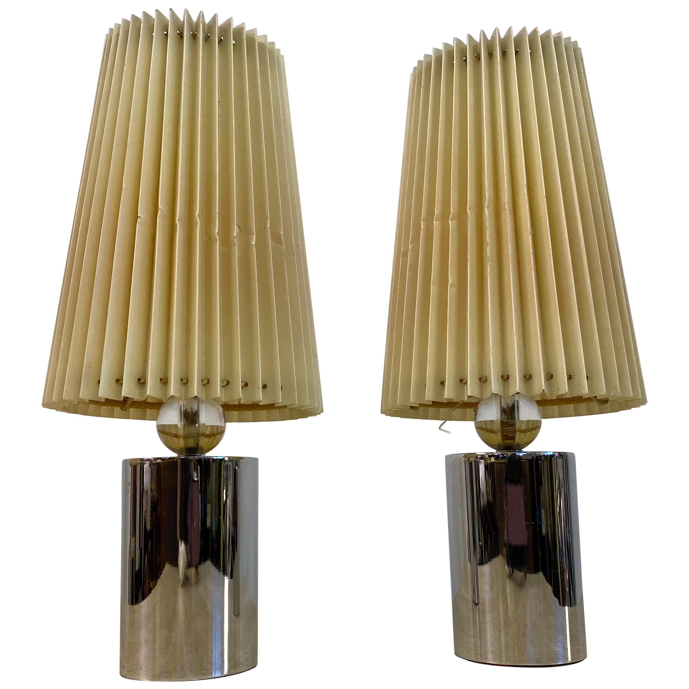 Pair of French 1940s Chrome and Glass Table Lamps in the Style of Jacques Adnet