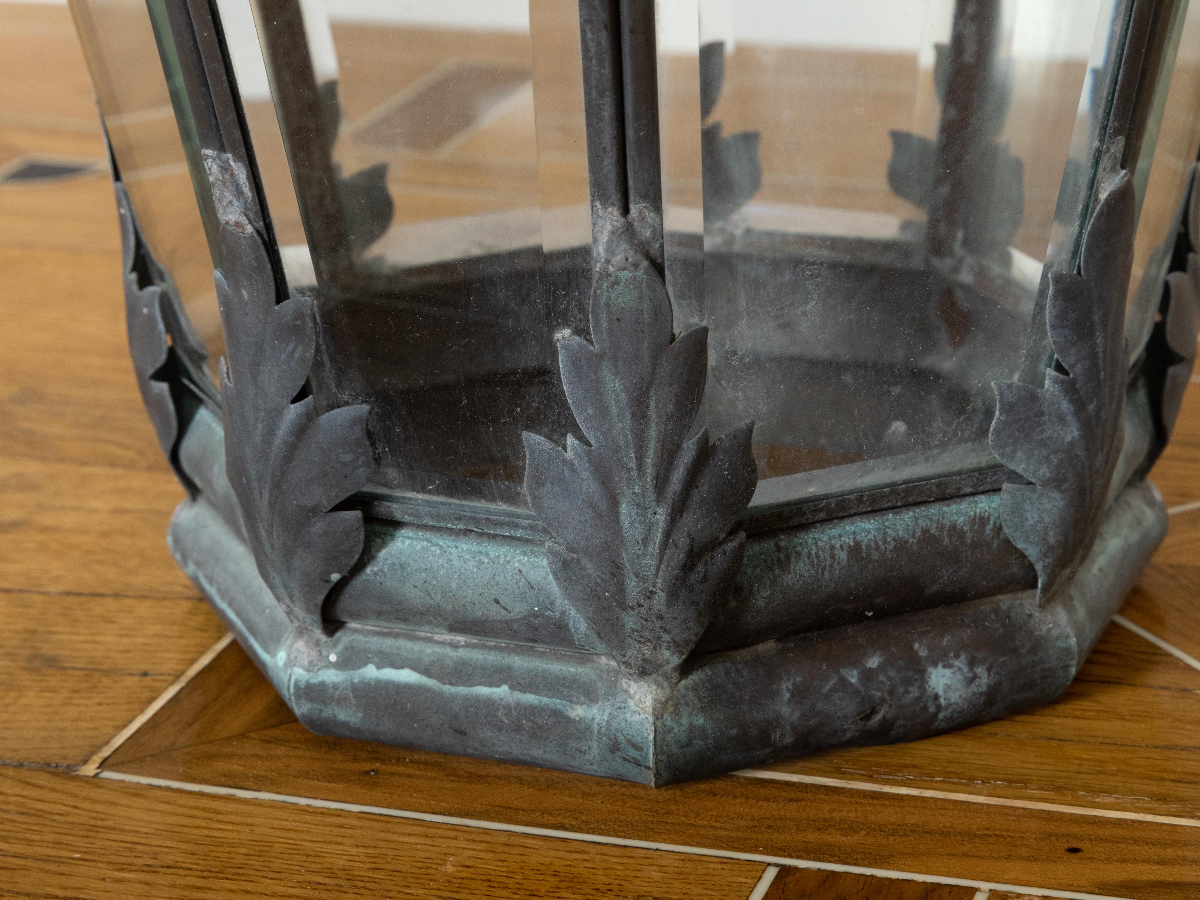 Pair of French 1940s Copper and Glass Lanterns with Verdigris Patina, USA Wired 5