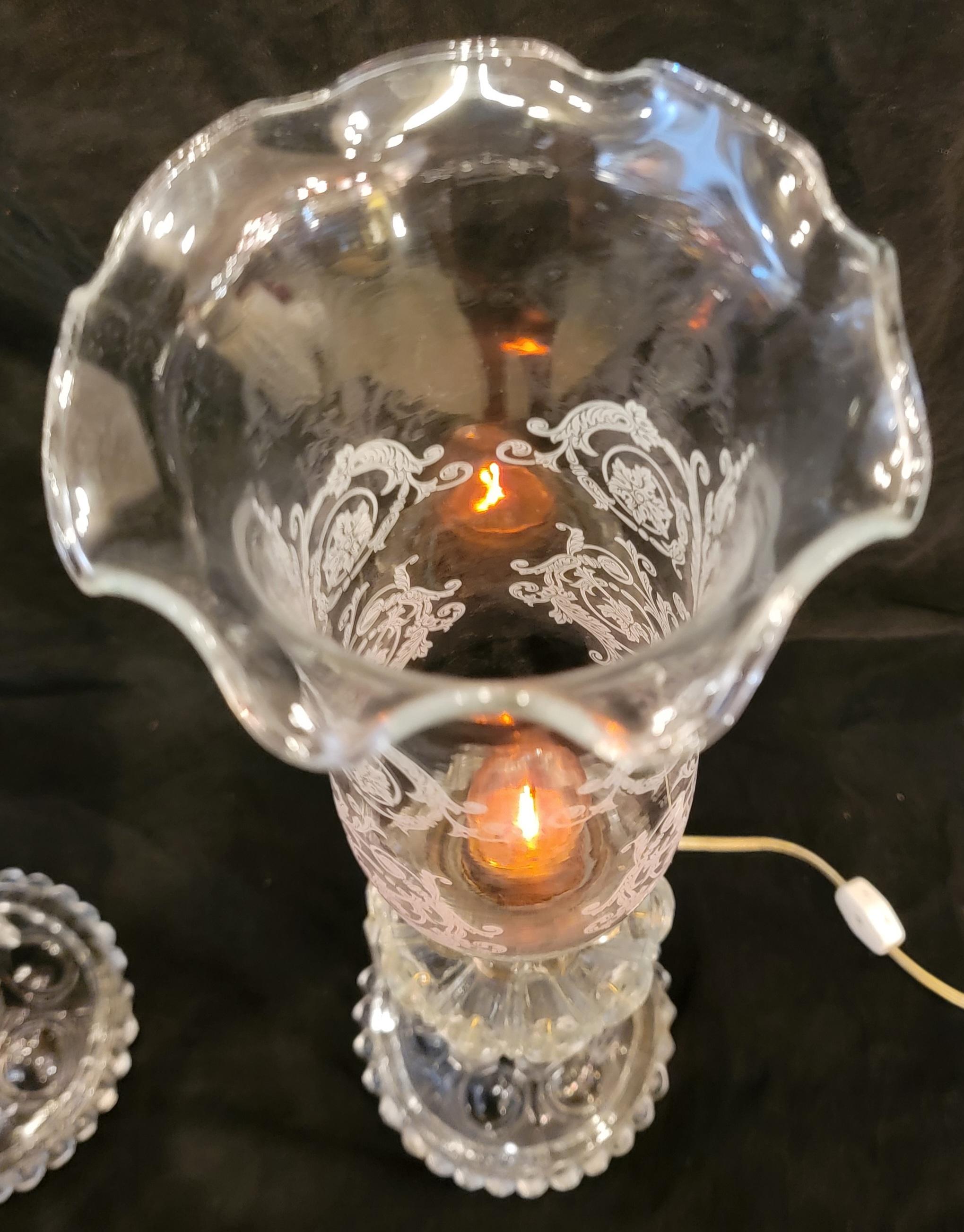 Pair of French 1940s Crystal Baccarat Style Table Lamps For Sale 5